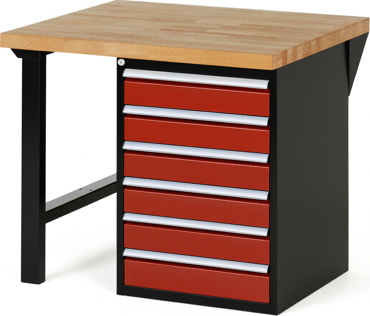 RAU Werkbank schwarz - rot - Breite 100 cm - Tiefe 90 cm - Höhe 89 cm - Buche-Massiv Arbeitsplatte 40 mm