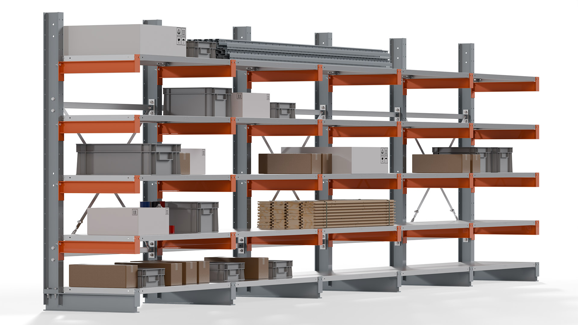 Kragarmregal KARL basic - lackiert - Breite: 640 cm - Höhe: 200 cm - Tiefe: 60 cm - Traglast je Kragarm: 730 kg - einseitig