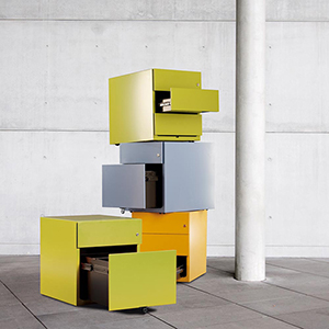 Rollcontainer, BxTxH 420x565x495 mm, 3 Schubladen, seitliche Griffleisten, lichtgrau