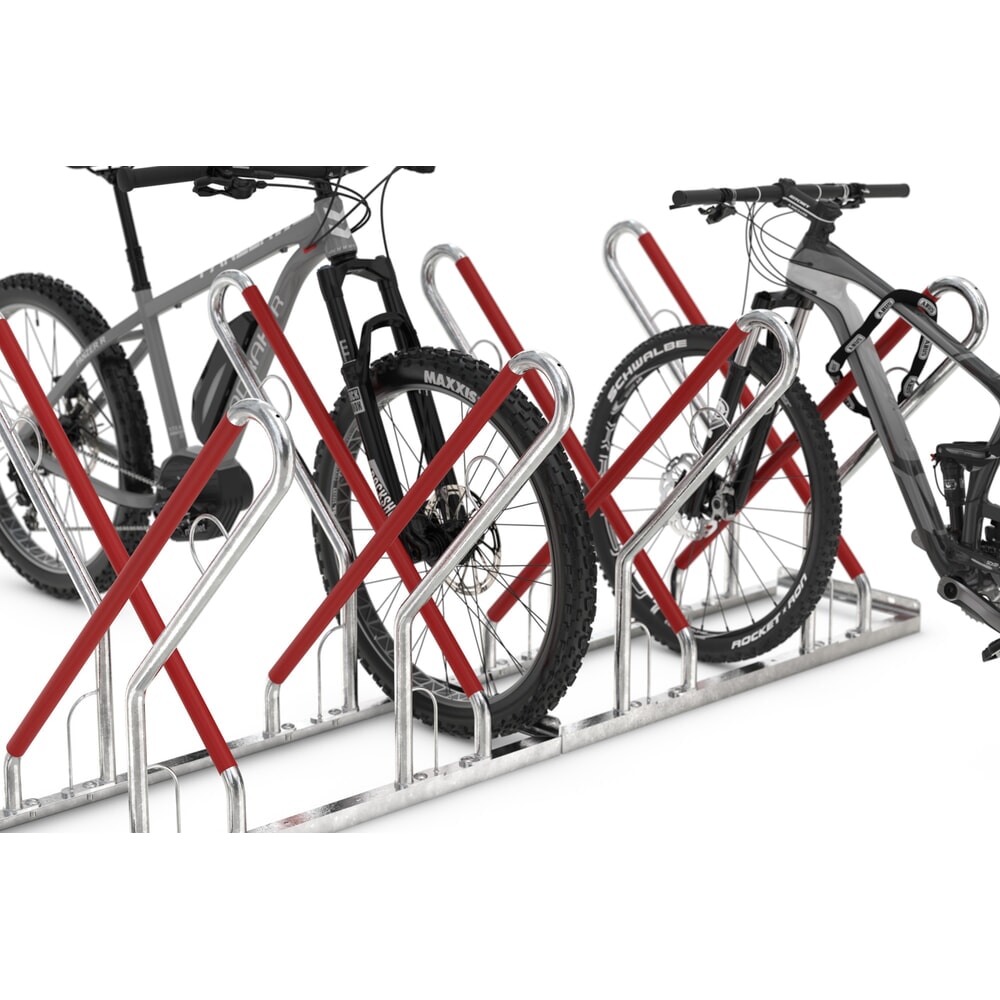 Fahrradständer - Anlehnparker, Stahl verzinkt, zweiseitige Radeinstellung, Radabstand 540 mm, Tiefstellung, 8er Stand, Länge 2160 mm