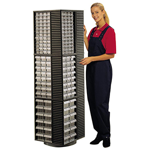 Drehständer, leer, zur individuellen Bestückung mit Kleinteilemagazinen, BxTxH 500x500x1730 mm