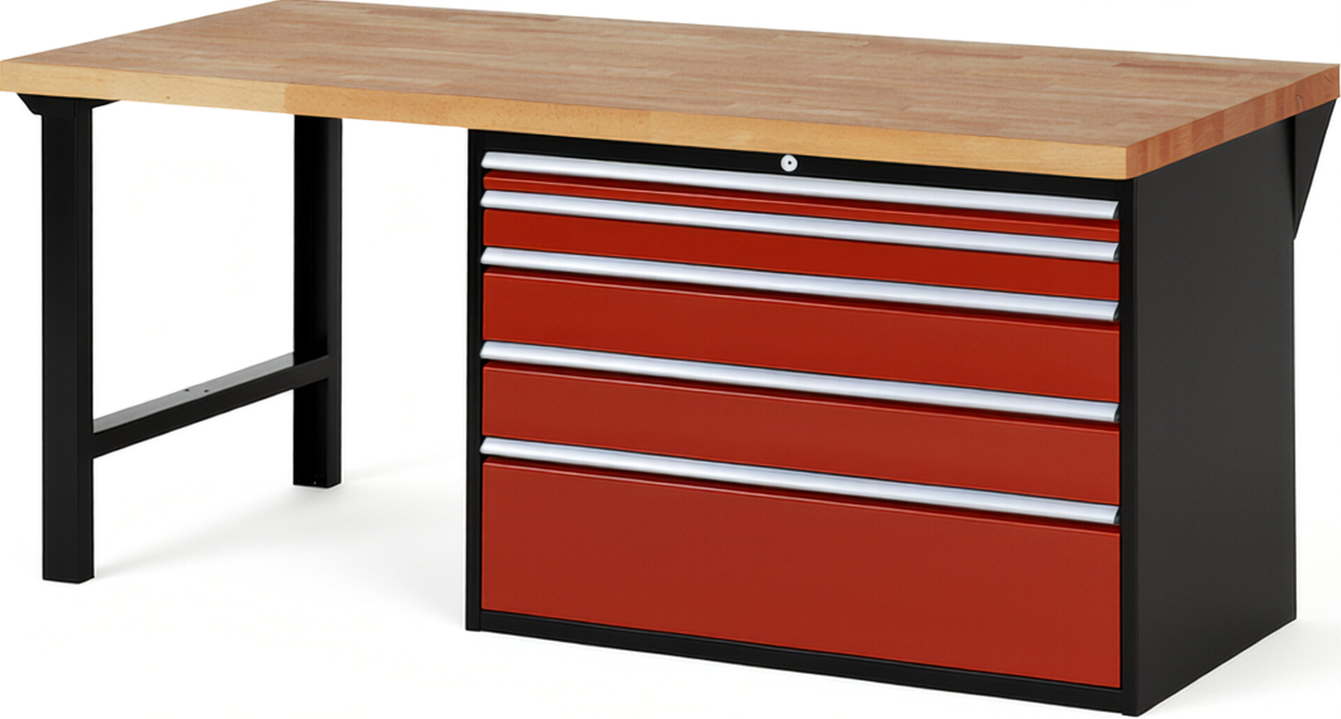 RAU Werkbank schwarz - rot - Breite 200 cm - Tiefe 90 cm - Höhe 84 cm - Buche-Massiv Arbeitsplatte 40 mm