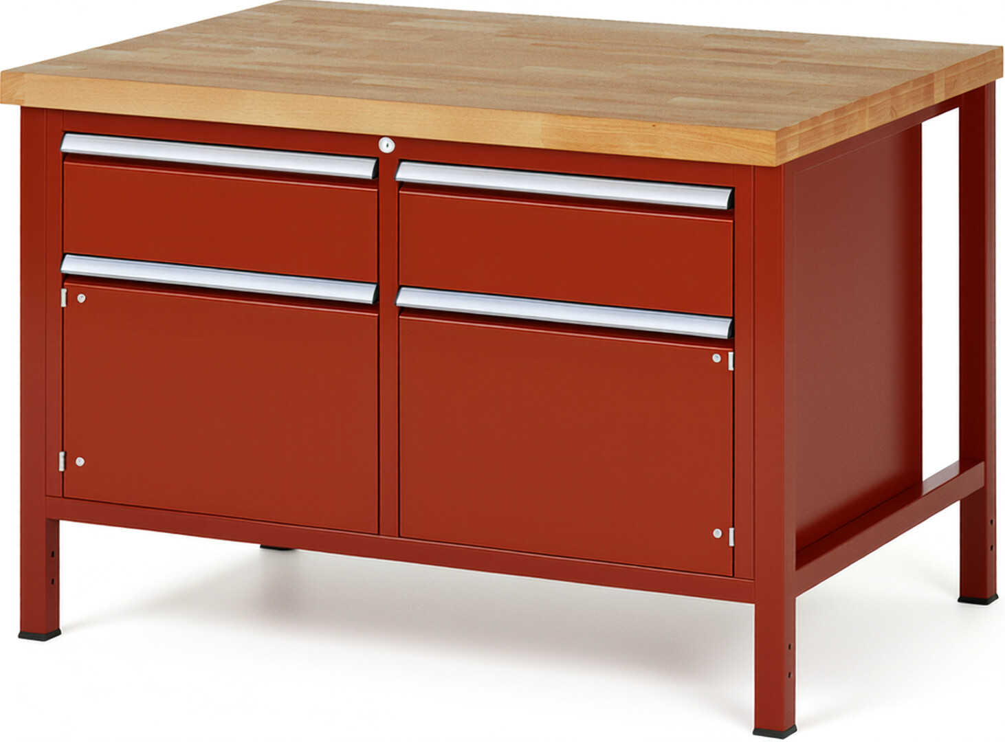 RAU Werkbank rot - Breite 125 cm - Tiefe 90 cm - Höhe 104 cm - Buche-Massiv Arbeitsplatte 40 mm