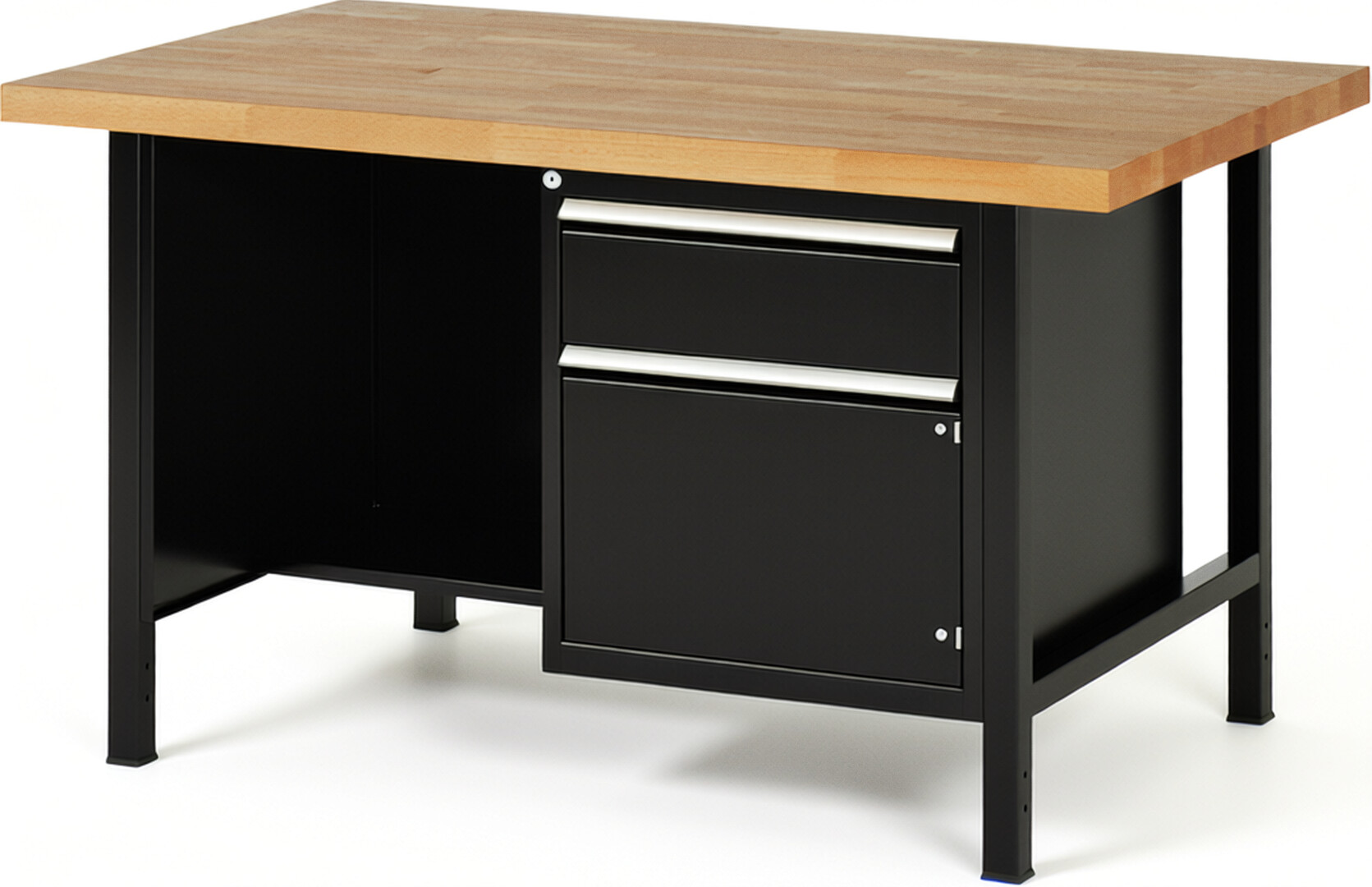 RAU Werkbank schwarz - Breite 150 cm - Tiefe 90 cm - Höhe 104 cm - Buche-Massiv Arbeitsplatte 40 mm