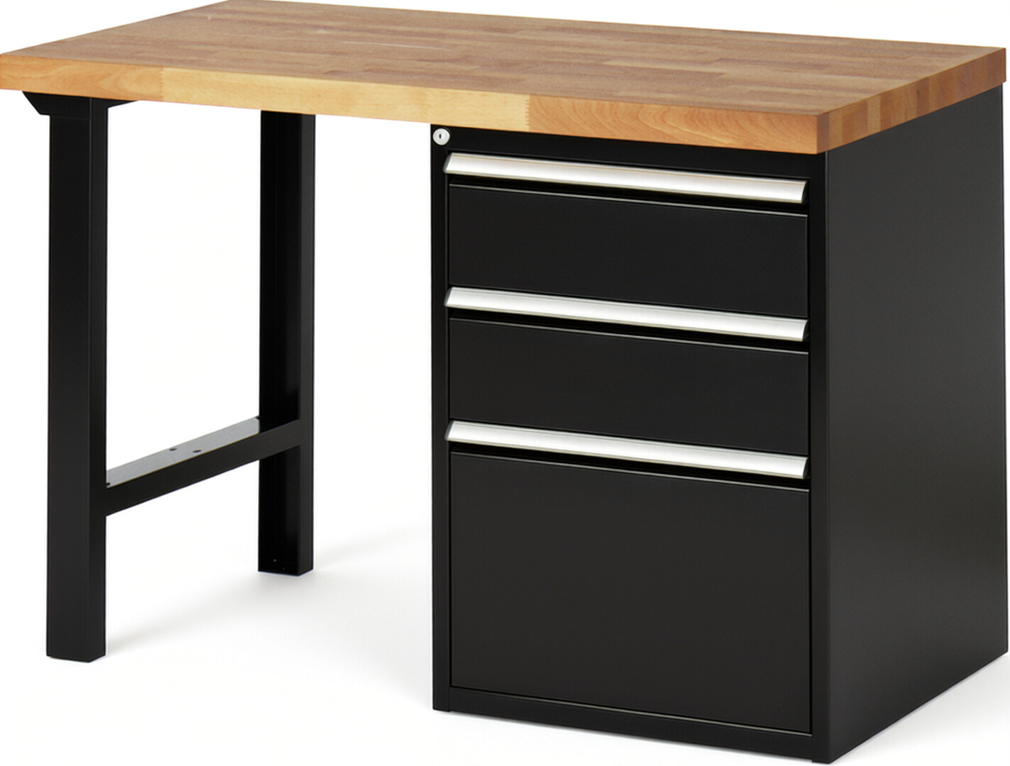 RAU Werkbank schwarz - Breite 125 cm - Tiefe 70 cm - Höhe 84 cm - Buche-Massiv Arbeitsplatte 40 mm