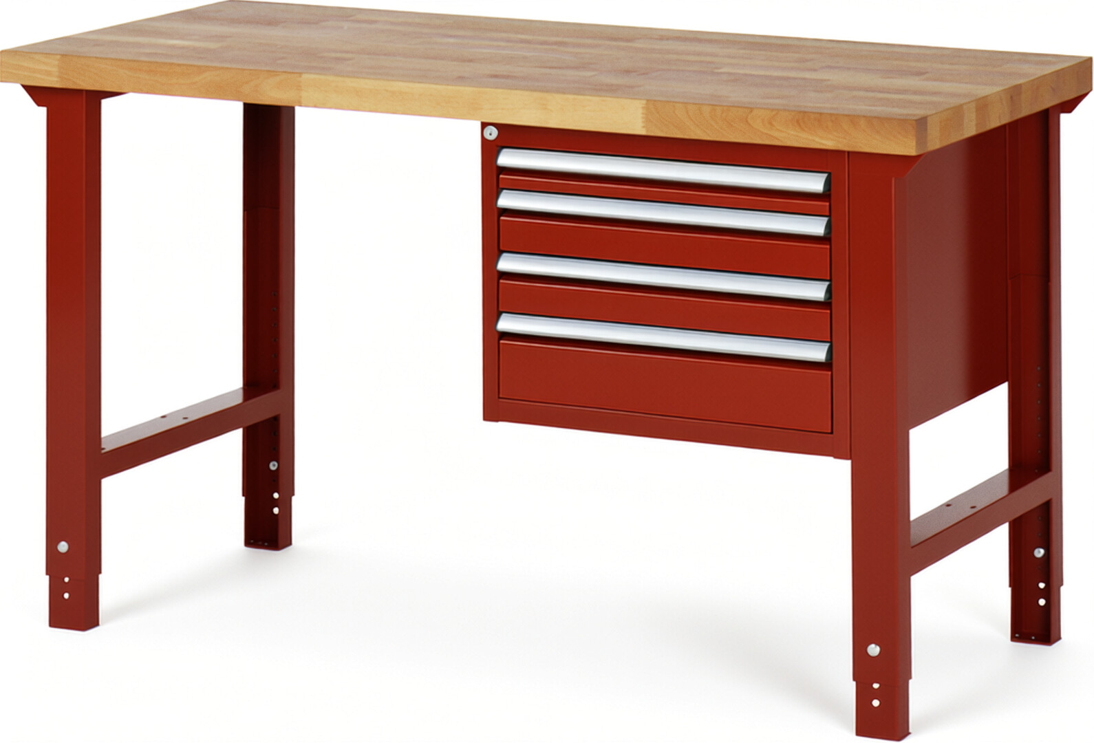 RAU Werkbank rot - Breite 150 cm - Tiefe 70 cm - Höhe 114 cm - Buche-Massiv Arbeitsplatte 40 mm