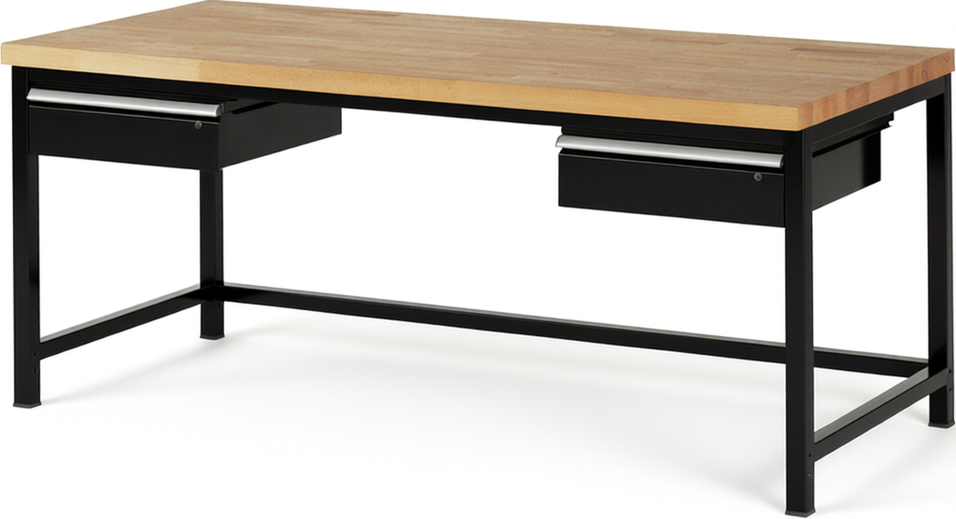 Werkbank Modell 8002 schwarz, BxTxH 2000x900x840-1040 mm,  Buche-Massiv Arbeitsplatte 40 mm,  2 Schubladen mit  Auszug 90 %