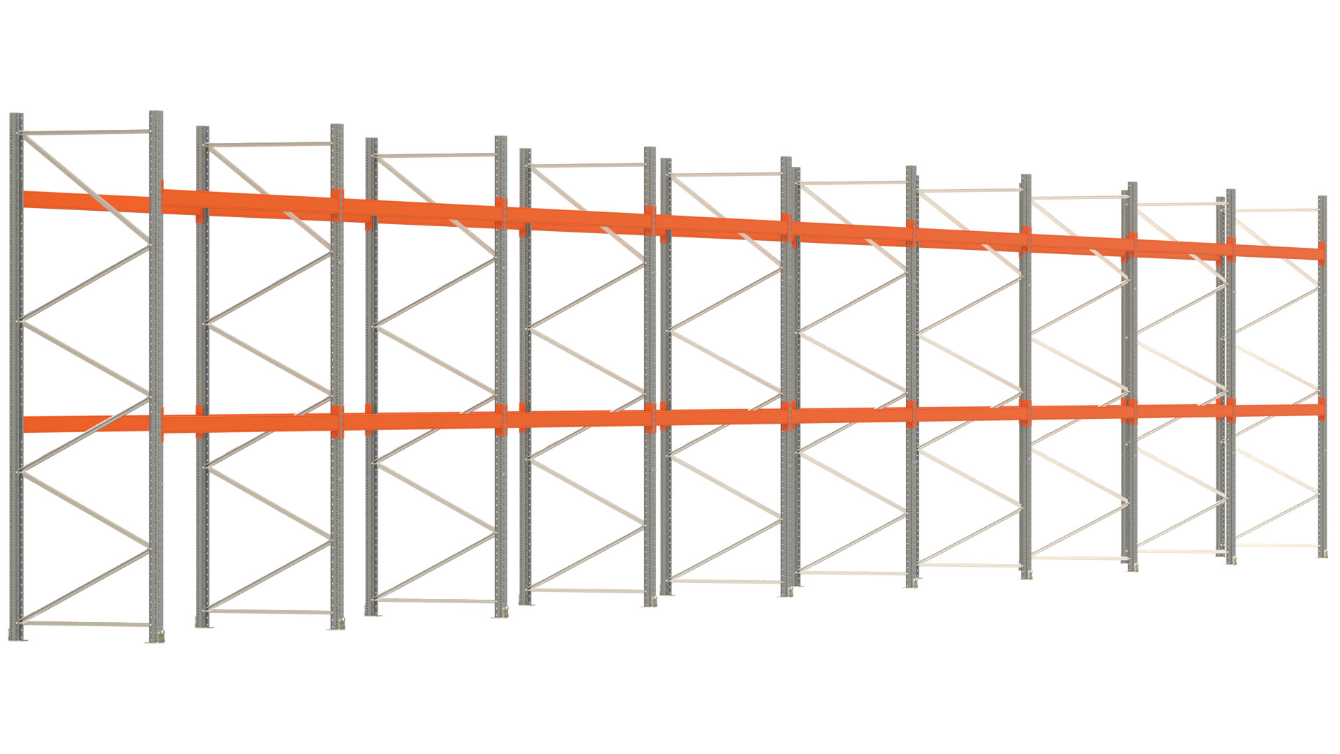 Palettenregal ARTUS - Breite 2515 cm - Höhe 350 cm - Tiefe 110 cm - 2 Träger-Ebenen - max. Fachlast 2100 kg - 81 Palettenstellplätze