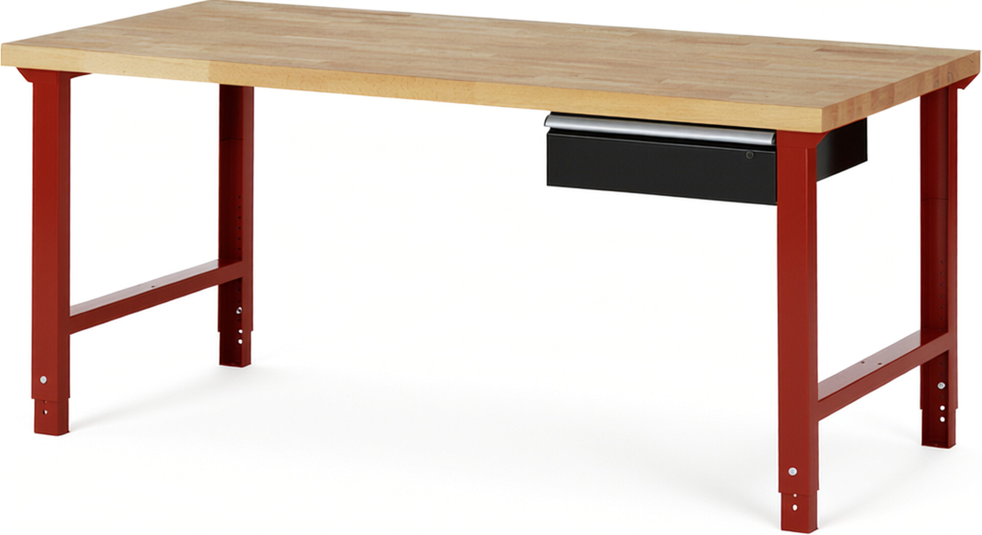 Werkbank Modell 7001 rot - schwarz, BxTxH 2000x900x790-1140 mm,  Buche-Massiv Arbeitsplatte 40 mm,  1 Schublade mit  Auszug 90 %