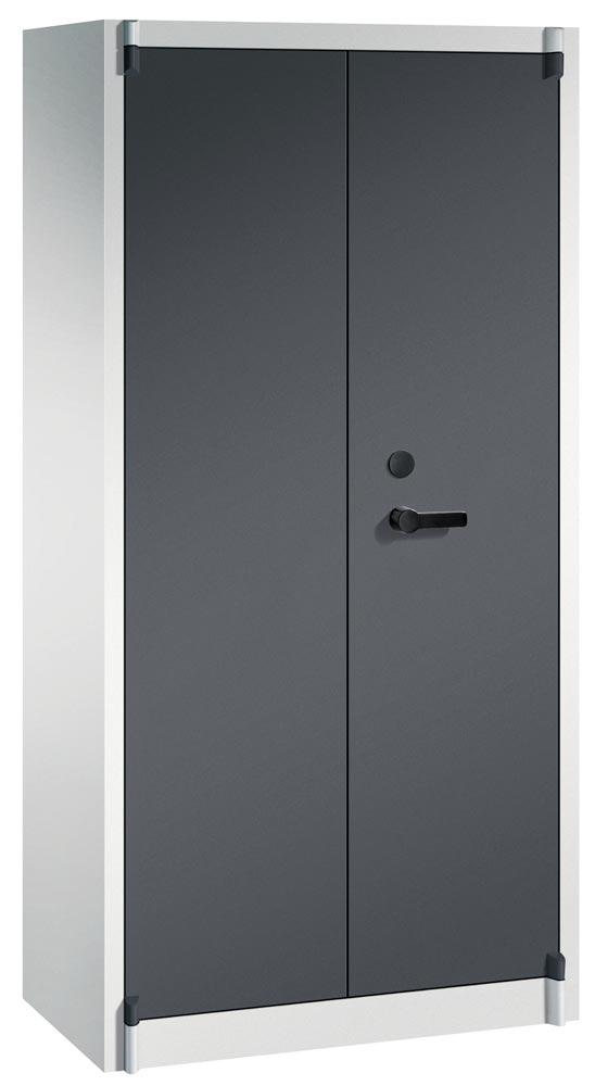 Aktenschrank, Büroschrank, Feuerschutzklasse A1, DIN 4102, 4 Fachböden, Korpus lichtgrau, Türen schwarzgrau, 1.950 x 930 x 500 mm (HxBxT)