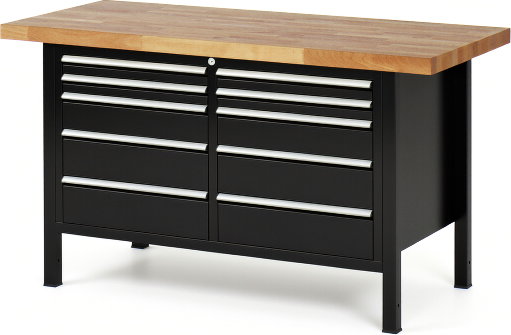 RAU Werkbank schwarz - Breite 150 cm - Tiefe 70 cm - Höhe 84 cm - Buche-Massiv Arbeitsplatte 40 mm