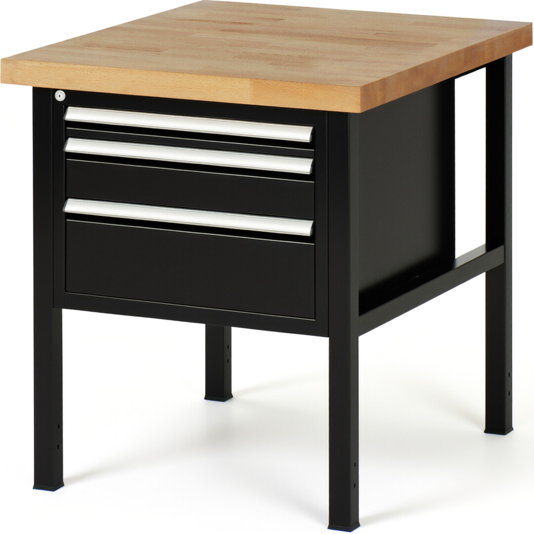 RAU Werkbank schwarz - Breite 75 cm - Tiefe 90 cm - Höhe 84 cm - Buche-Massiv Arbeitsplatte 40 mm