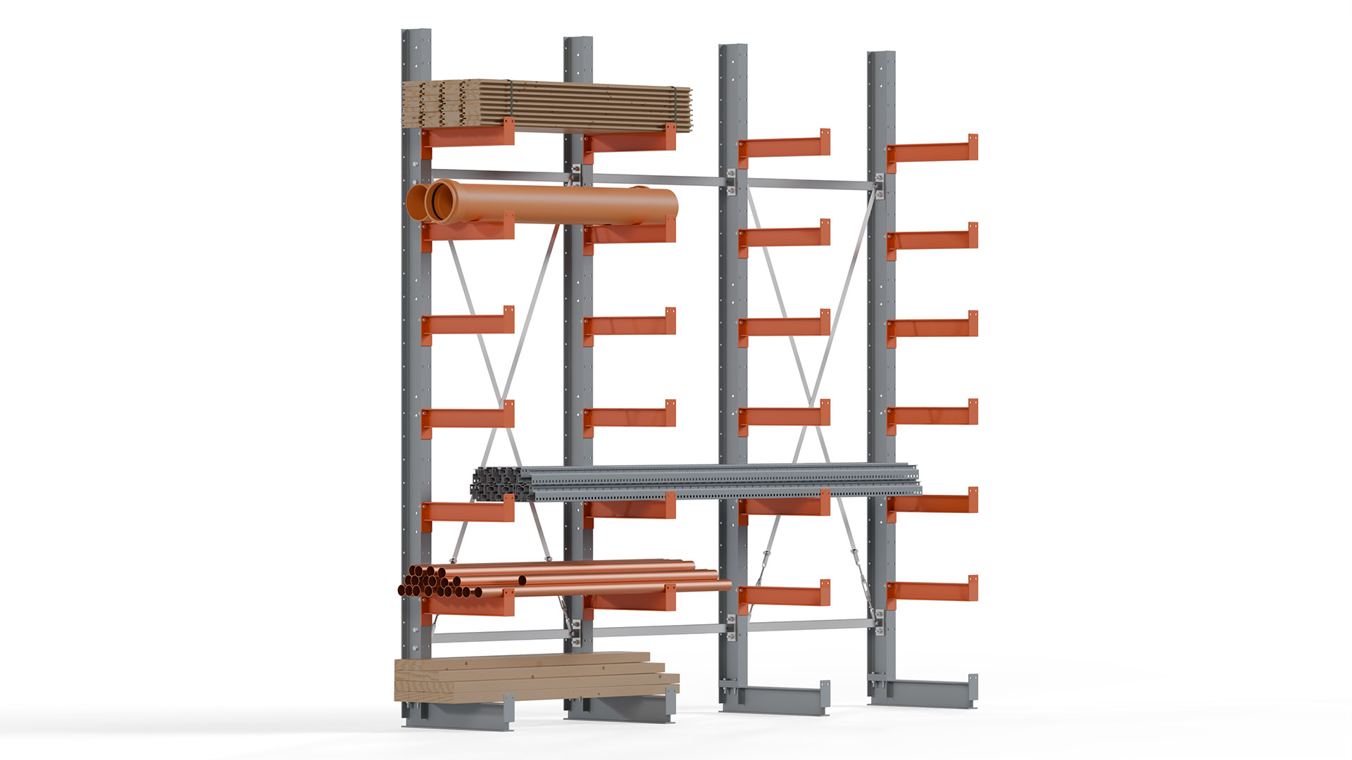Kragarmregal KARL basic - lackiert - Breite: 300 cm - Höhe: 300 cm - Tiefe: 50 cm - Traglast je Kragarm: 870 kg - einseitig