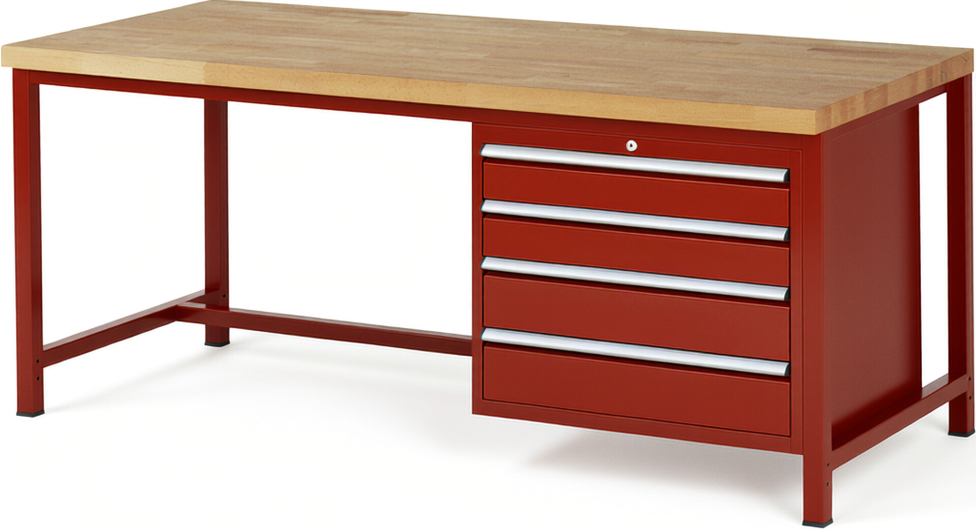 Werkbank Modell 8262 rot, BxTxH 2000x900x840-1040 mm,  Buche-Massiv Arbeitsplatte 40 mm,  4 Schubladen mit  Auszug 90 %