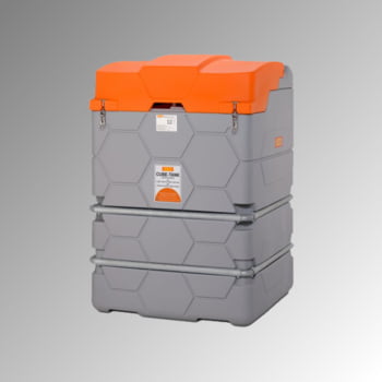 Mobile Outdoor Schmierstoff Tankanlage mit Deckel - Tankstation mit Schlauchaufroller und Zapfpistole - Volumen 1.000 l