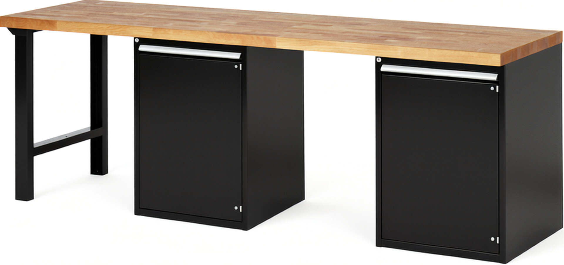 Werkbank Modell 7501 schwarz, BxTxH 2500x700x840 mm,  Buche-Massiv Arbeitsplatte 40 mm