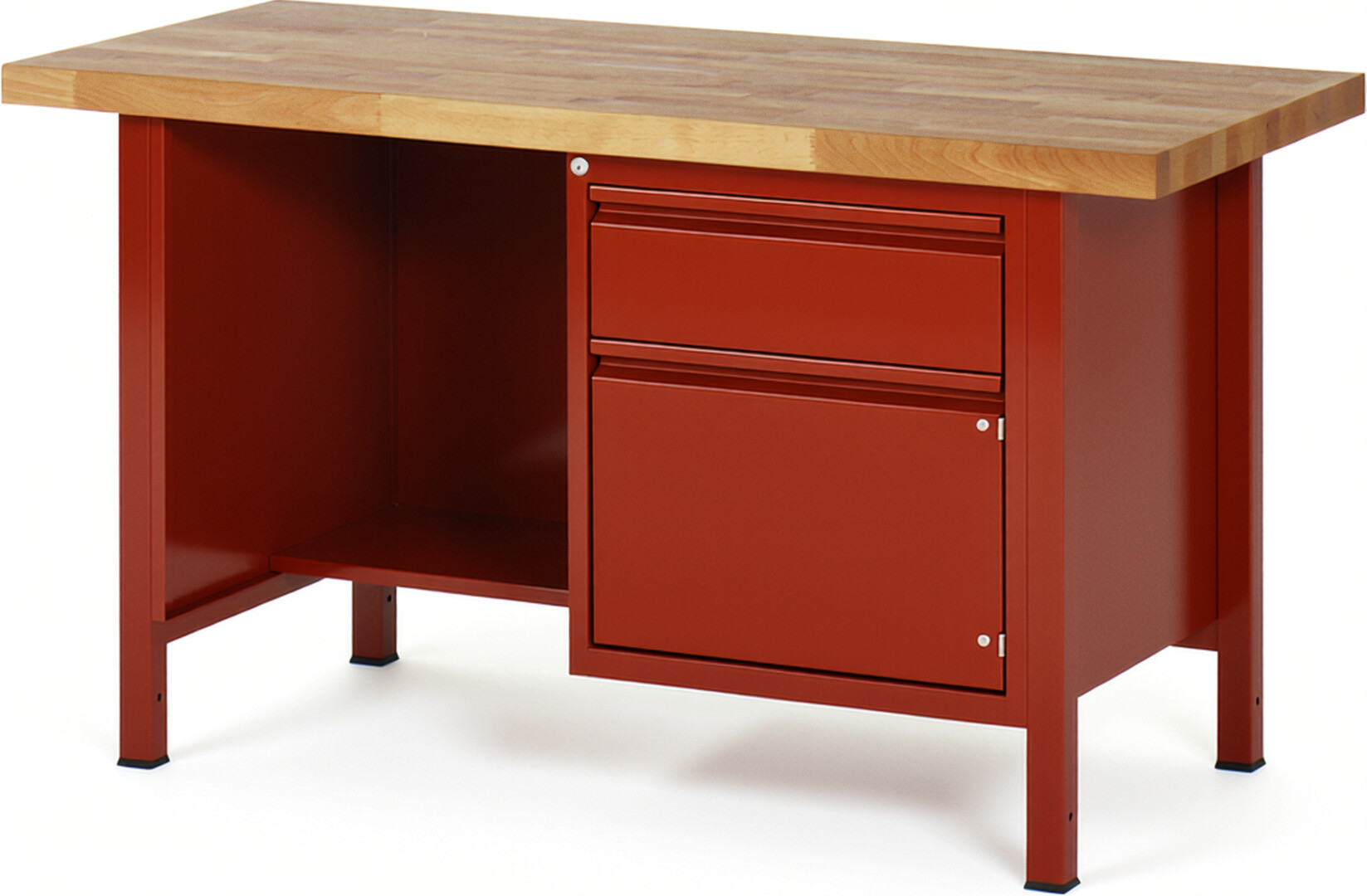Werkbank - Modell 8455 BASIC rot, BxTxH 1500x700x840 mm,  Buche-Massiv Arbeitsplatte 40 mm,  1 Schublade mit  Auszug 90 %