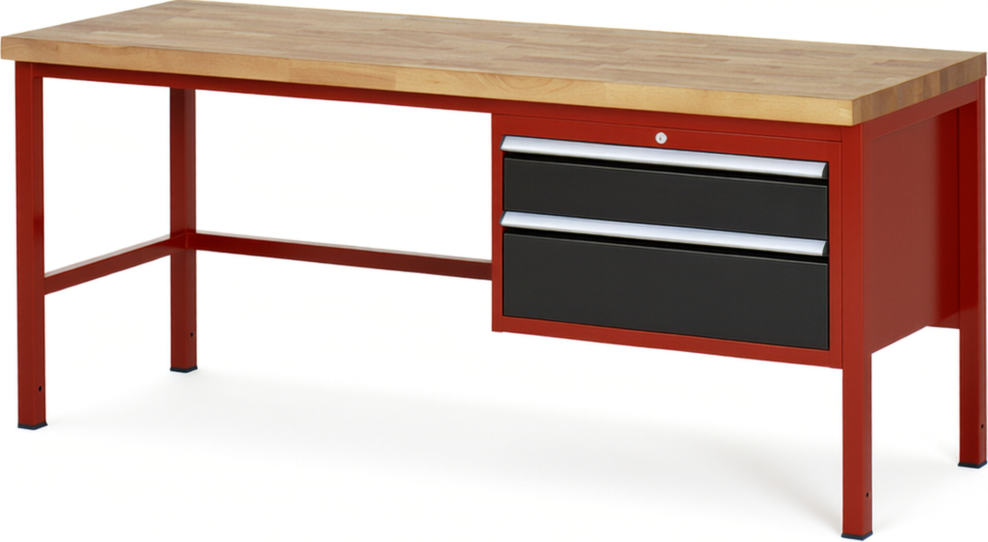 RAU Werkbank rot - schwarz - Breite 200 cm - Tiefe 70 cm - Höhe 104 cm - Buche-Massiv Arbeitsplatte 40 mm