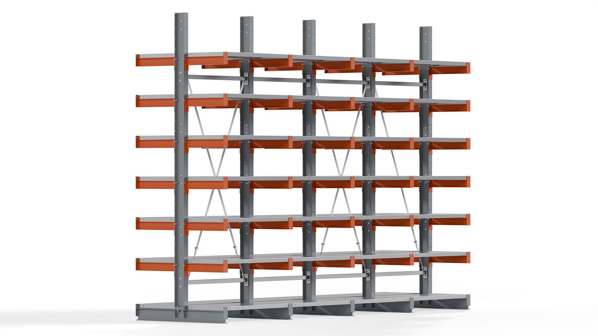 Kragarmregal KARL basic - lackiert - Breite: 400 cm - Höhe: 300 cm - Tiefe: 50 cm - Traglast je Kragarm: 870 kg - beidseitig