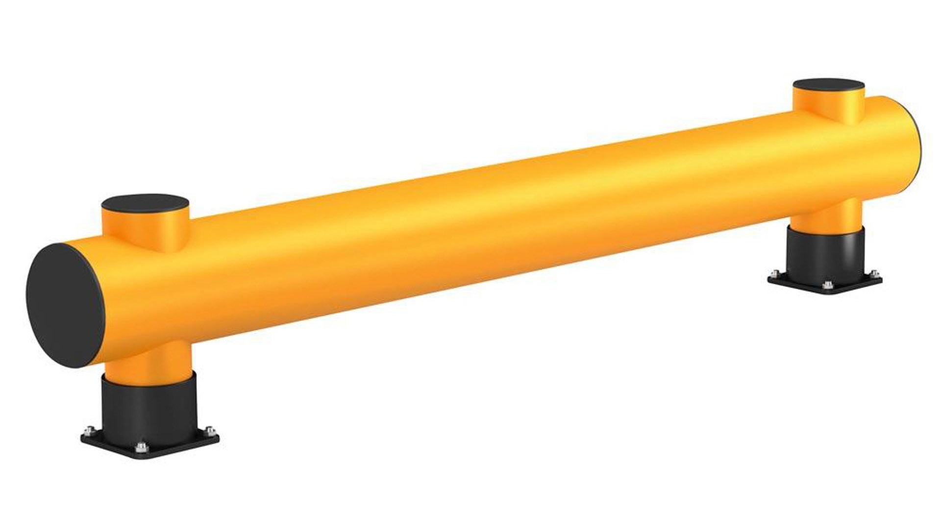 Rammschutzbarriere, Einzelplanke, HDPE, Länge 4000 mm, Höhe 390 mm, Pollerdurchm. 140 mm, Verbindungsrohrdurchm. 200 mm, Farbe gelb