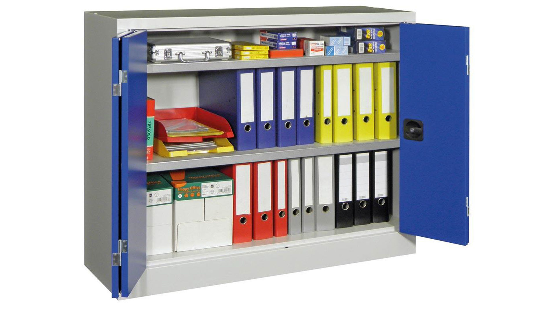 Aktenschrank, Falttürenschrank - 1000x1200x400 mm - 2 verzinkte Böden - lichtgrau/enzianblau