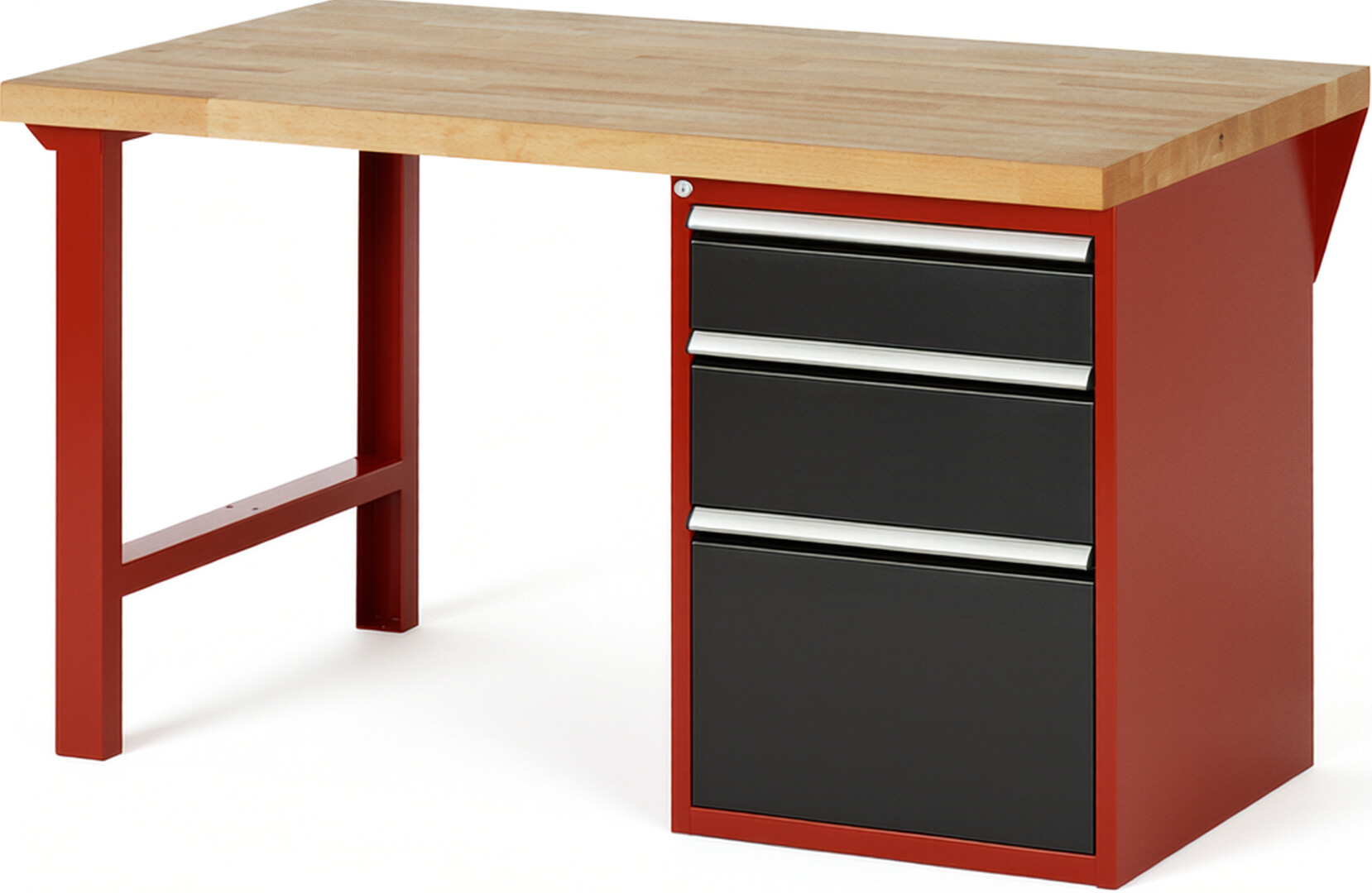 RAU Werkbank rot - schwarz - Breite 150 cm - Tiefe 90 cm - Höhe 84 cm - Buche-Massiv Arbeitsplatte 40 mm