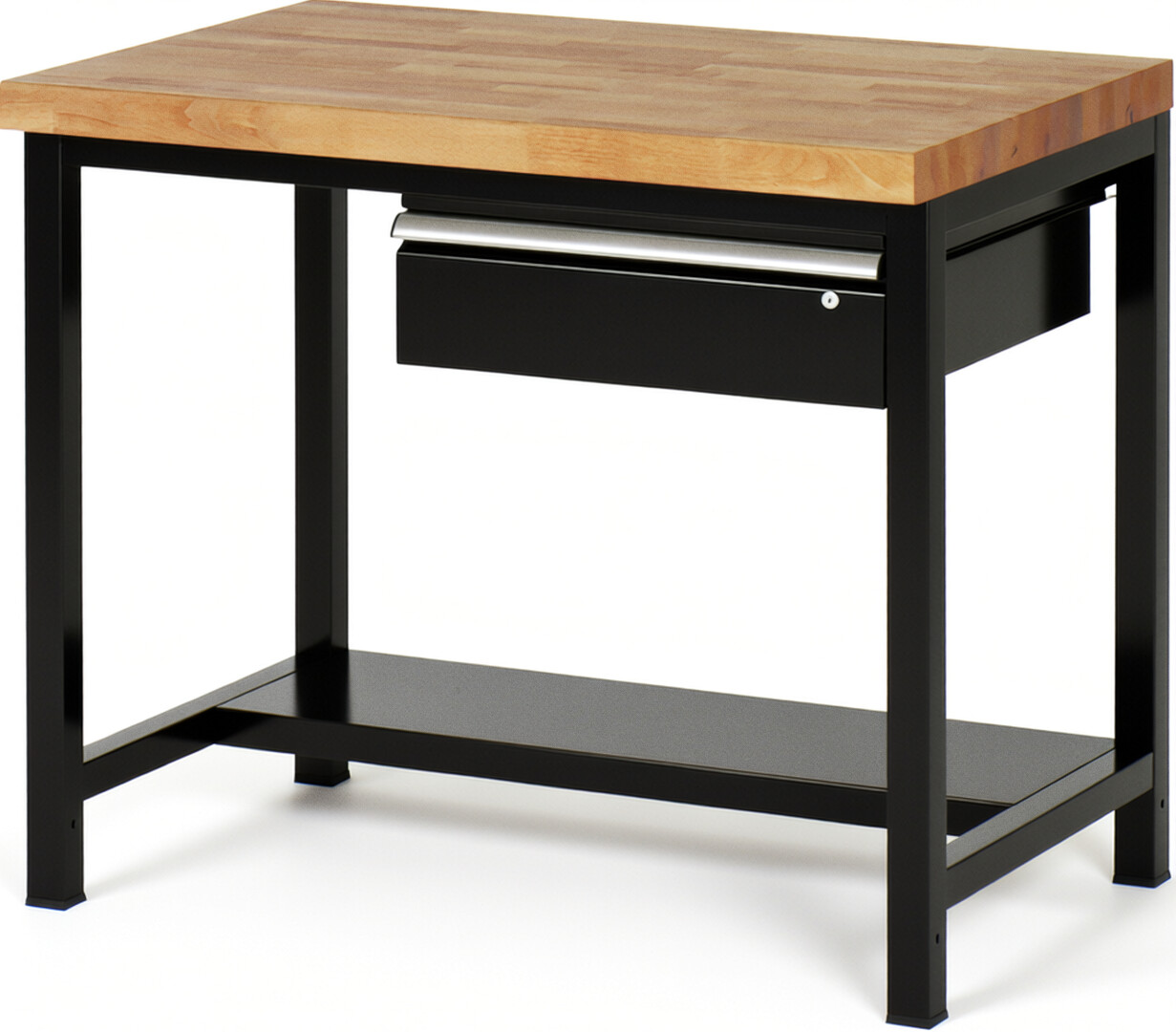 RAU Werkbank schwarz - Breite 100 cm - Tiefe 90 cm - Höhe 104 cm - Buche-Massiv Arbeitsplatte 40 mm