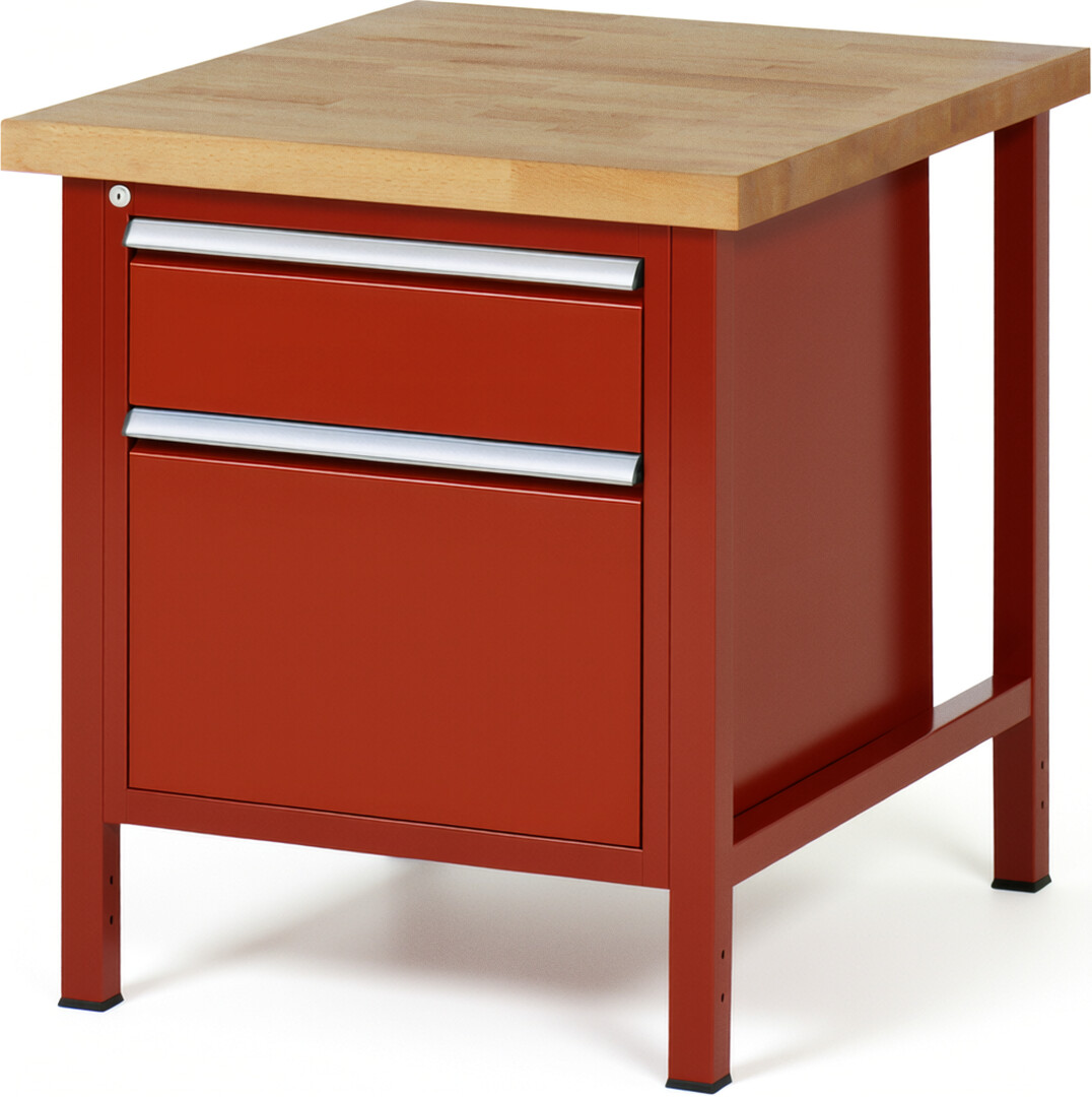 RAU Werkbank rot - Breite 75 cm - Tiefe 90 cm - Höhe 84 cm - Buche-Massiv Arbeitsplatte 40 mm