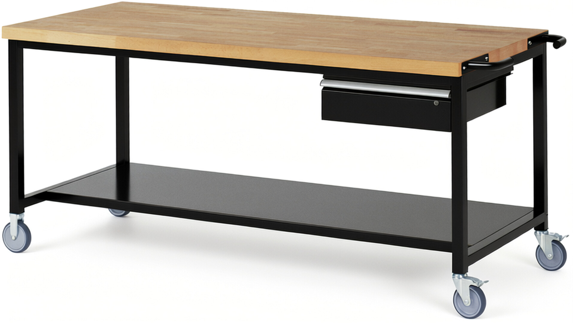 RAU Werkbank schwarz - Breite 200 cm - Tiefe 90 cm - Höhe 108 cm - Buche-Massiv Arbeitsplatte 40 mm