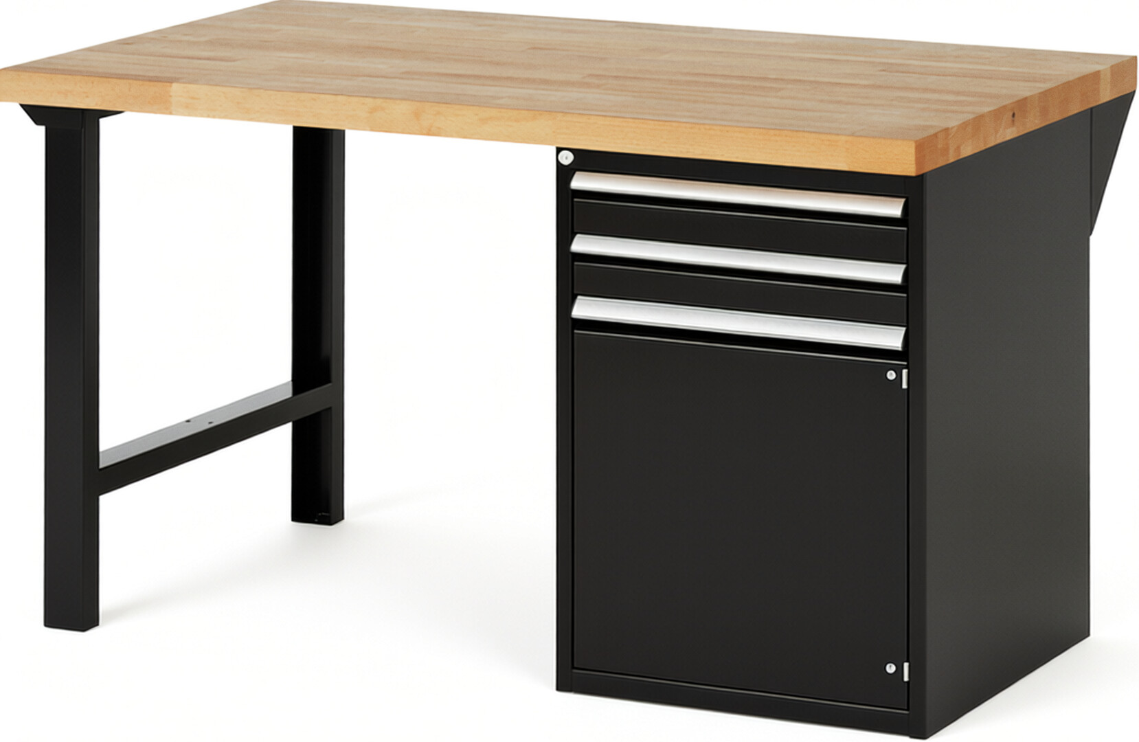 RAU Werkbank schwarz - Breite 150 cm - Tiefe 90 cm - Höhe 84 cm - Buche-Massiv Arbeitsplatte 40 mm