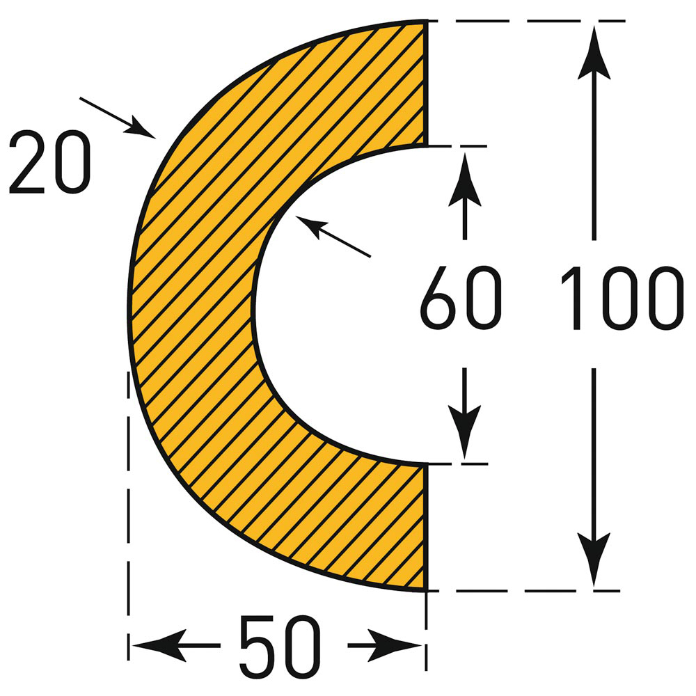 Schutzprofil, Bogen, 60/100x50 mm,gelb/schwarz, magnetisch, Länge 1000 mm