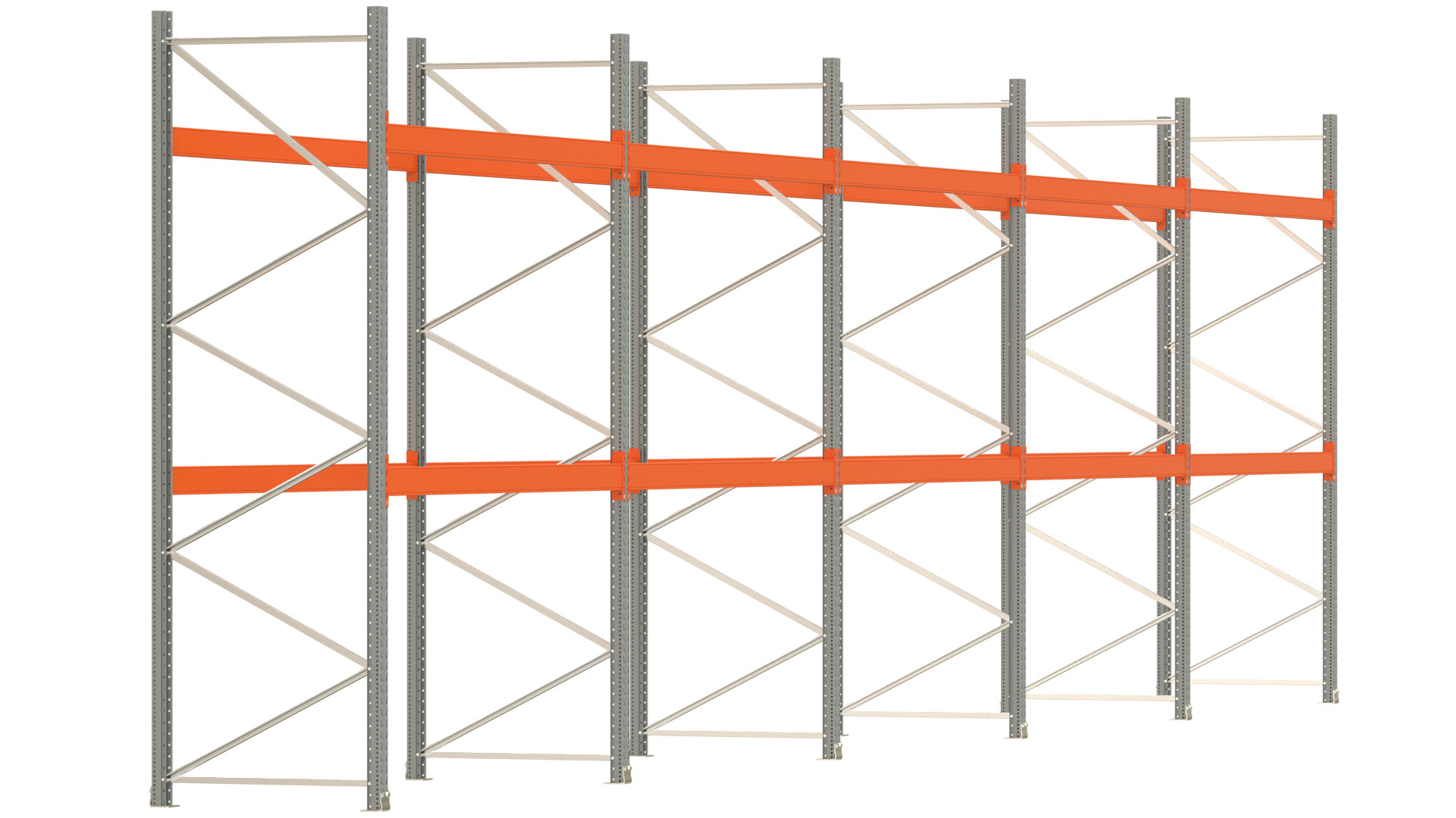 Palettenregal ARTUS - Breite 1401 cm - Höhe 350 cm - Tiefe 110 cm - 2 Träger-Ebenen - max. Fachlast 3000 kg - 45 Palettenstellplätze