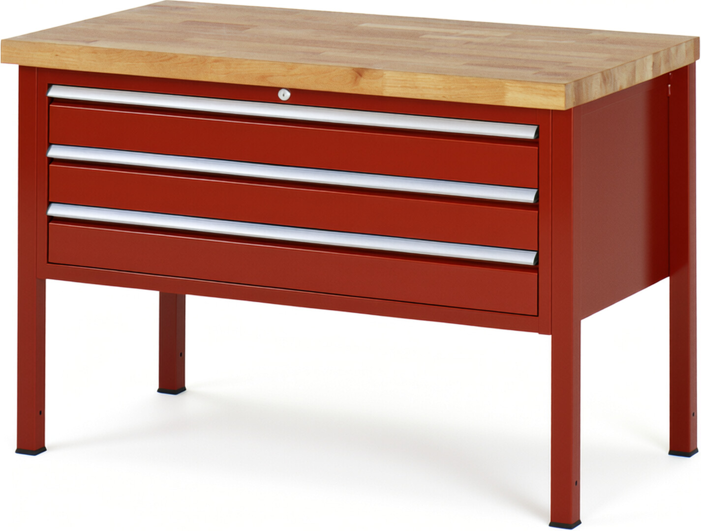 Werkbank Modell 8327 rot, BxTxH 1250x700x840-1040 mm,  Buche-Massiv Arbeitsplatte 40 mm,  3 Schubladen mit  Auszug 90 %