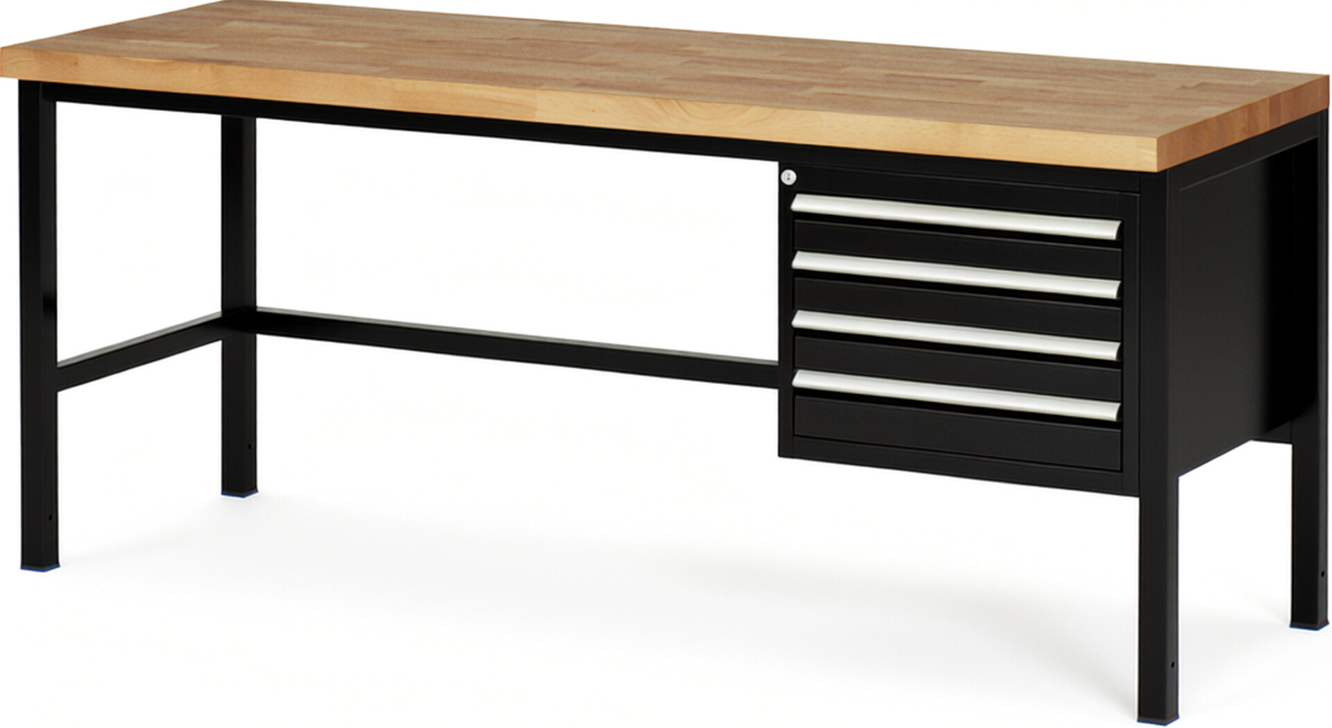 Werkbank Modell 8133 schwarz, BxTxH 2000x700x840-1040 mm,  Buche-Massiv Arbeitsplatte 40 mm,  4 Schubladen mit  Vollauszug 100 % und  SoftClosing