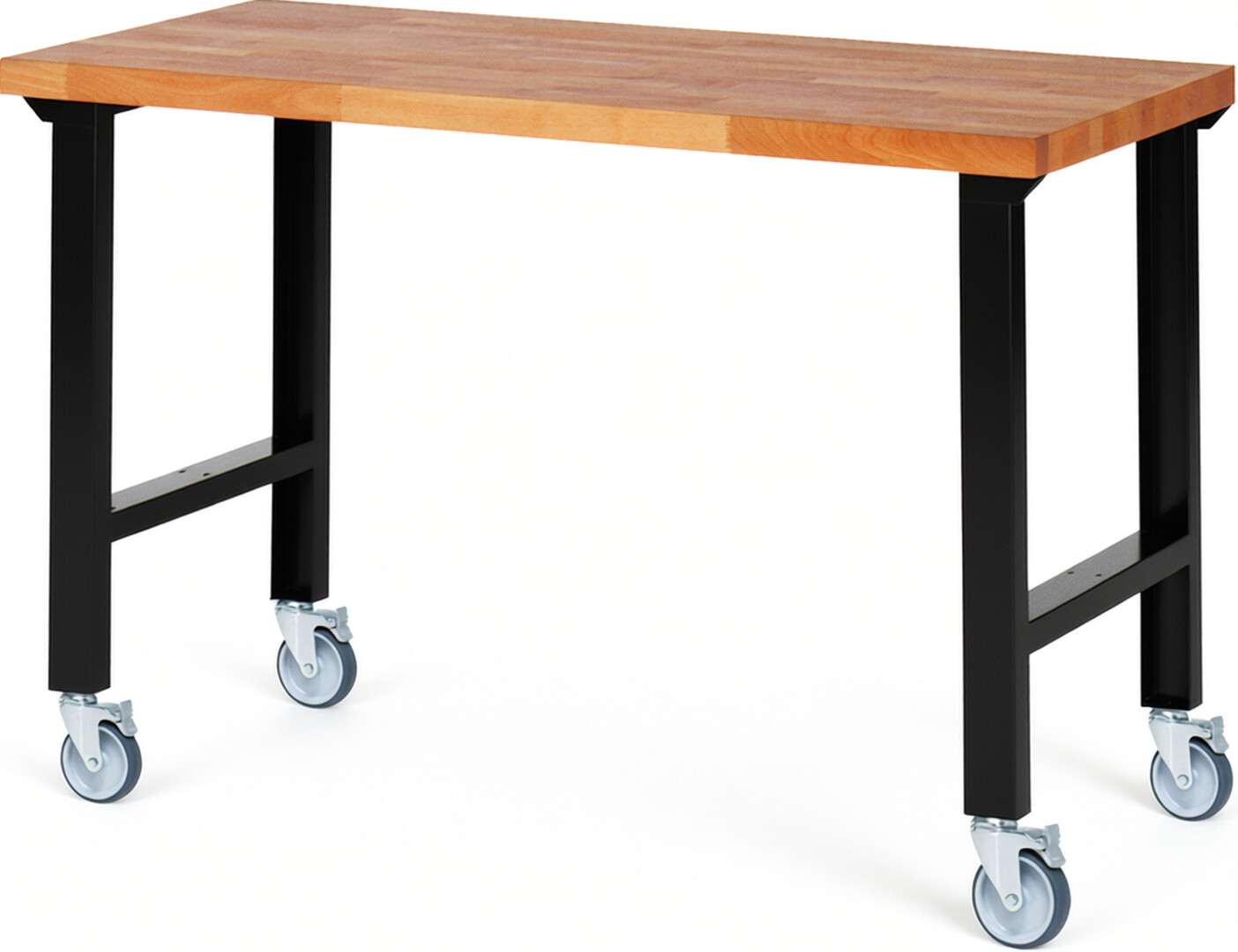 RAU Werkbank schwarz - Breite 150 cm - Tiefe 70 cm - Höhe 100 cm - Buche-Massiv Arbeitsplatte 40 mm