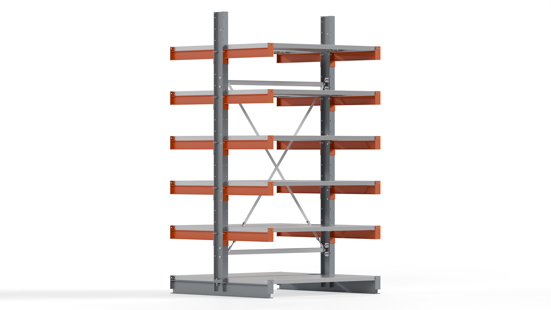 Kragarmregal KARL basic - lackiert - Breite: 128 cm - Höhe: 250 cm - Tiefe: 60 cm - Traglast je Kragarm: 730 kg - beidseitig