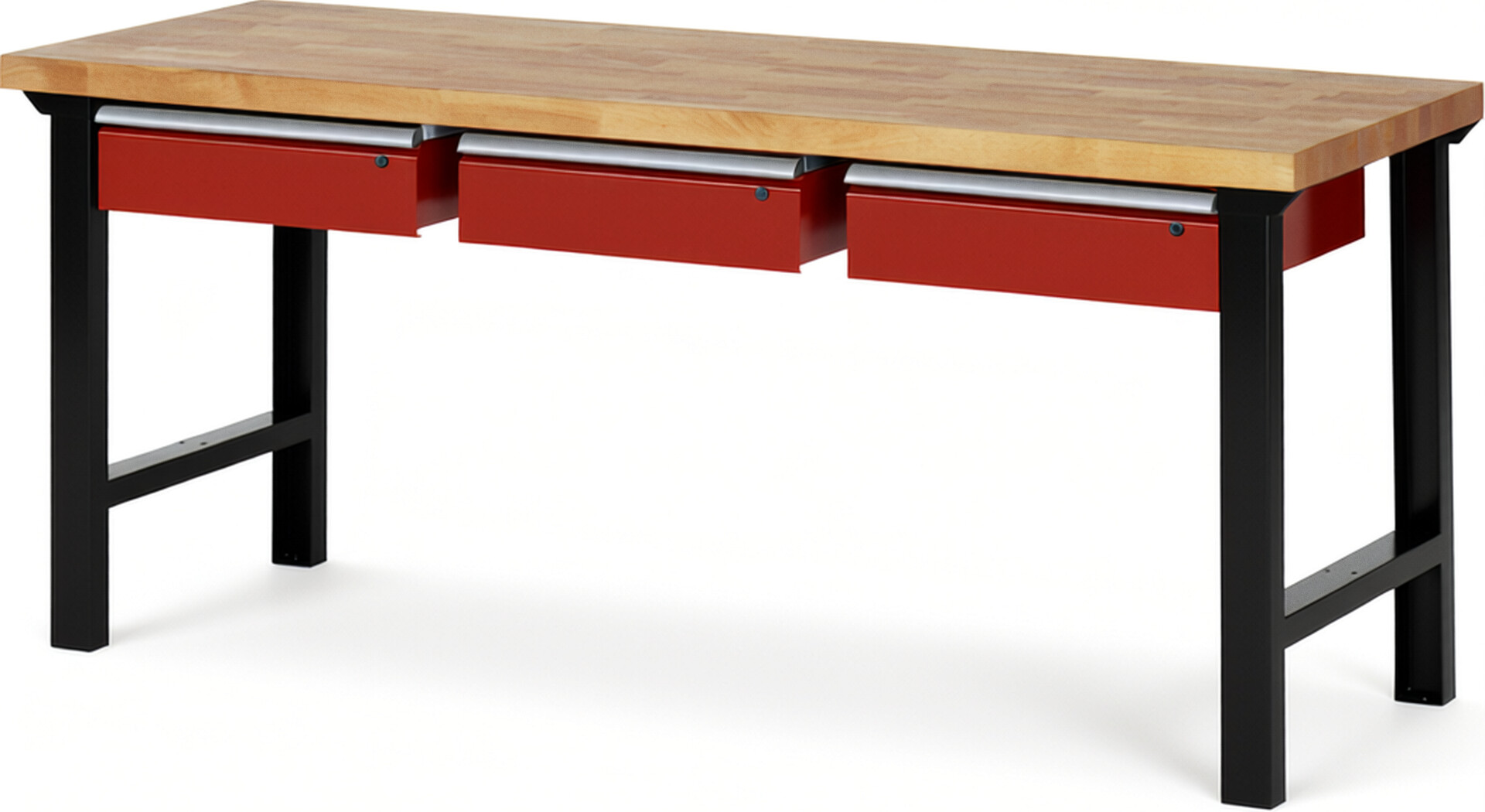 RAU Werkbank schwarz - rot - Breite 200 cm - Tiefe 70 cm - Höhe 84 cm - Buche-Massiv Arbeitsplatte 40 mm