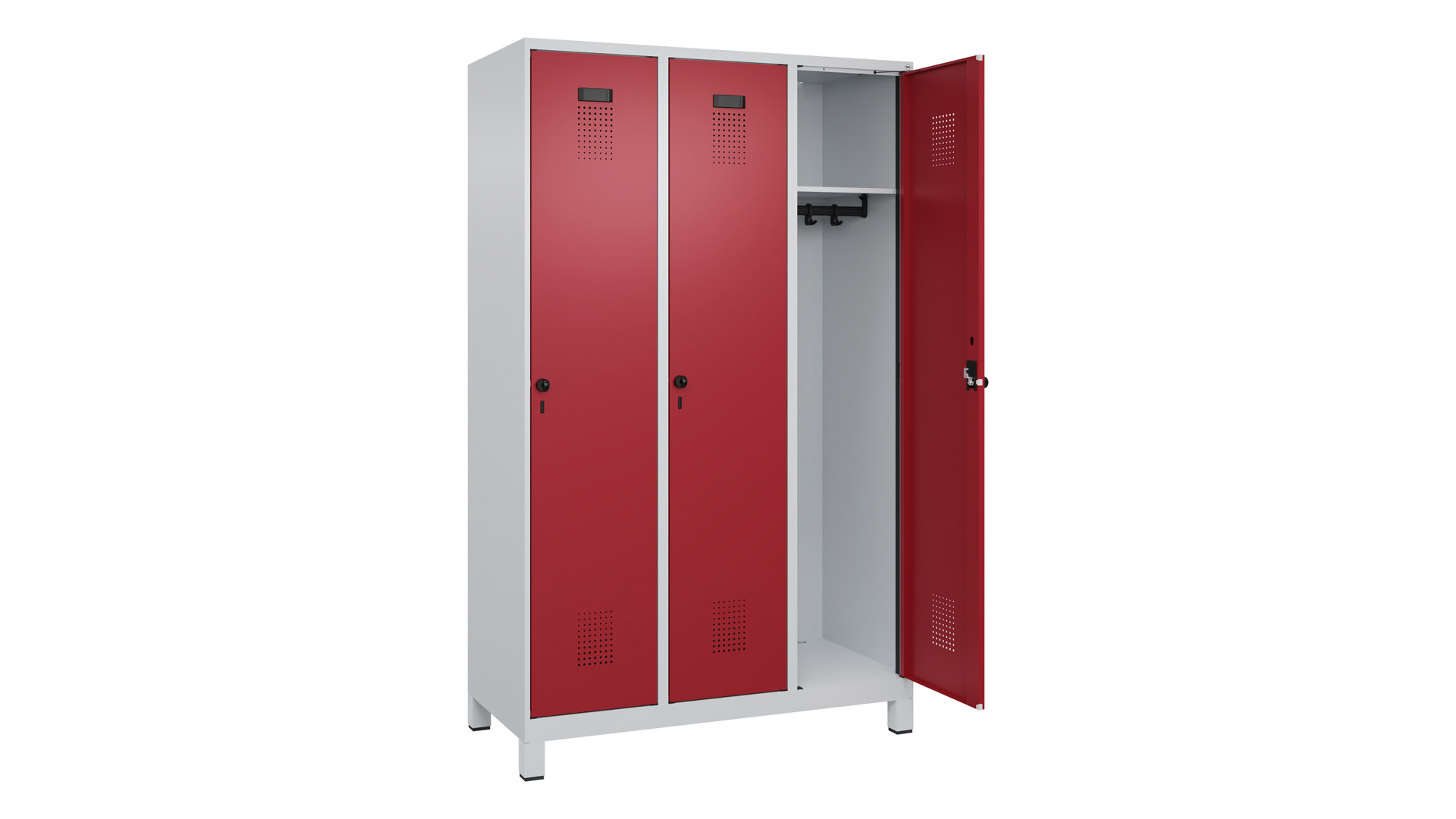 Spind - Garderobenschrank, Breite 120 cm, Höhe 195 cm, Tiefe 50 cm, 3 Abteile