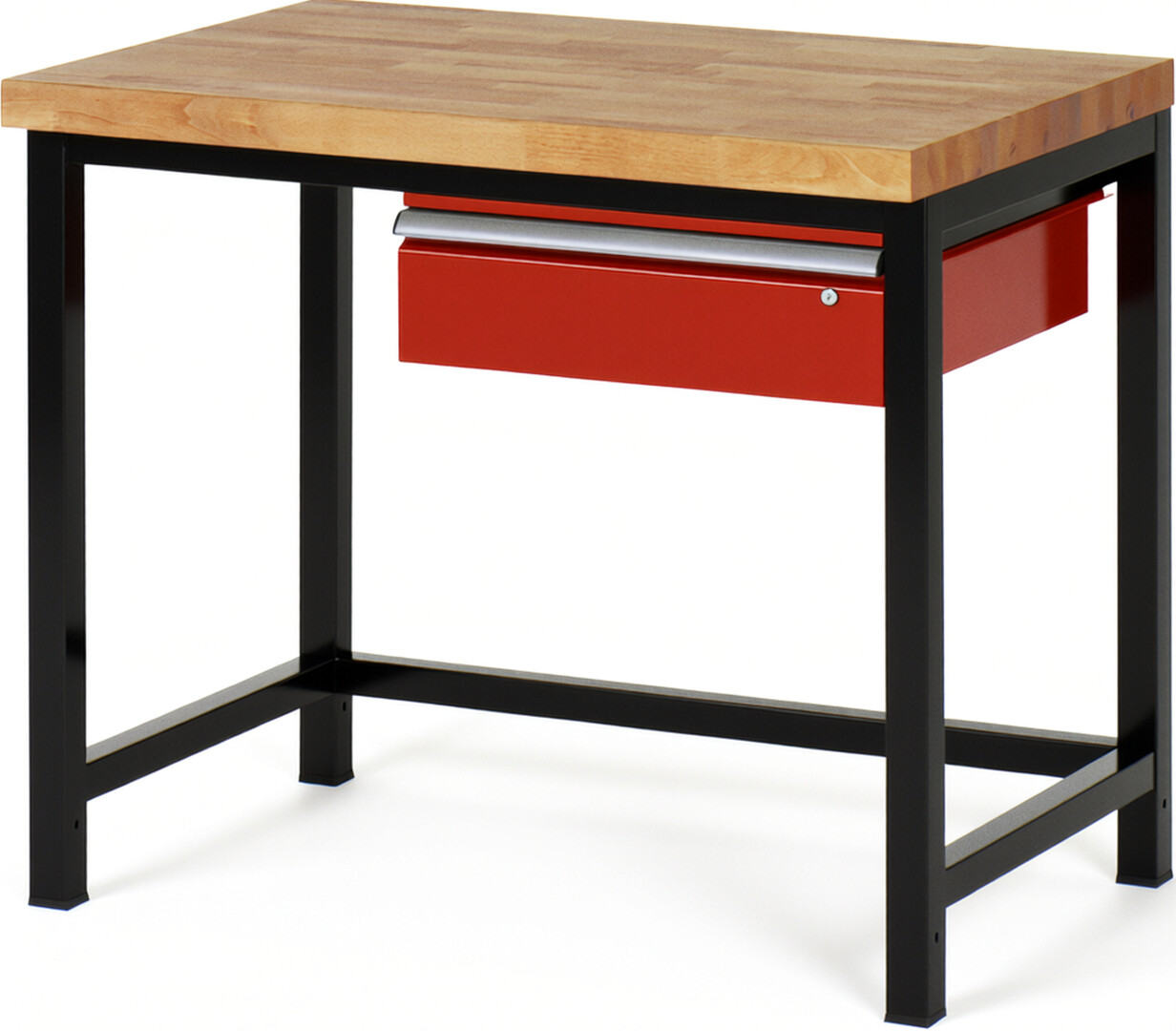 RAU Werkbank schwarz - rot - Breite 100 cm - Tiefe 70 cm - Höhe 104 cm - Buche-Massiv Arbeitsplatte 40 mm