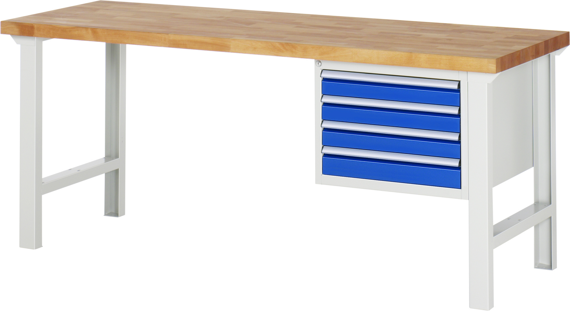 Werkbank Modell 7133 rot - schwarz, BxTxH 2000x700x840 mm,  Buche-Massiv Arbeitsplatte 40 mm,  4 Schubladen mit  Auszug 90 %