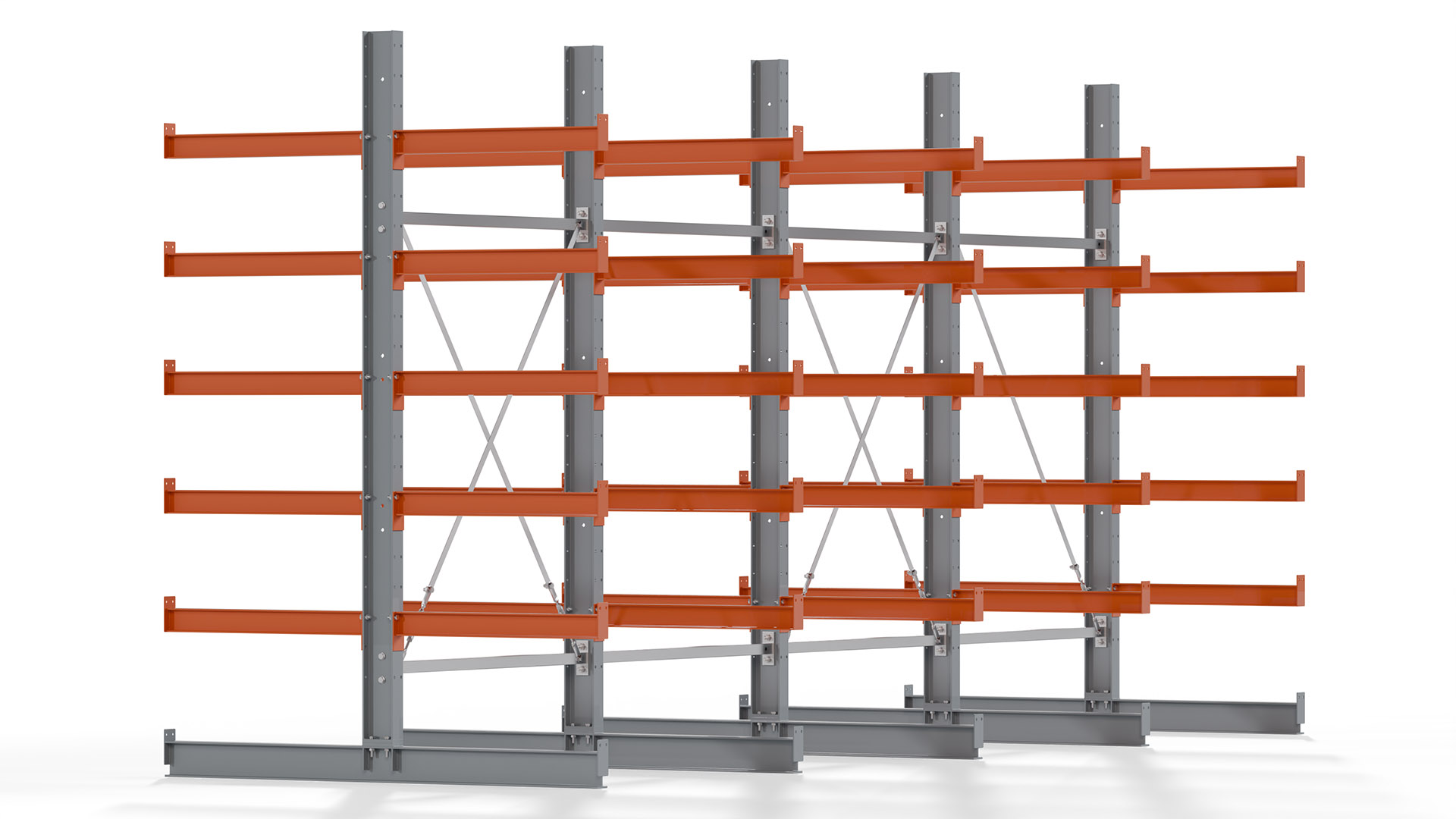 Kragarmregal KARL basic - lackiert - Breite: 512 cm - Höhe: 250 cm - Tiefe: 80 cm - Traglast je Kragarm: 550 kg - beidseitig