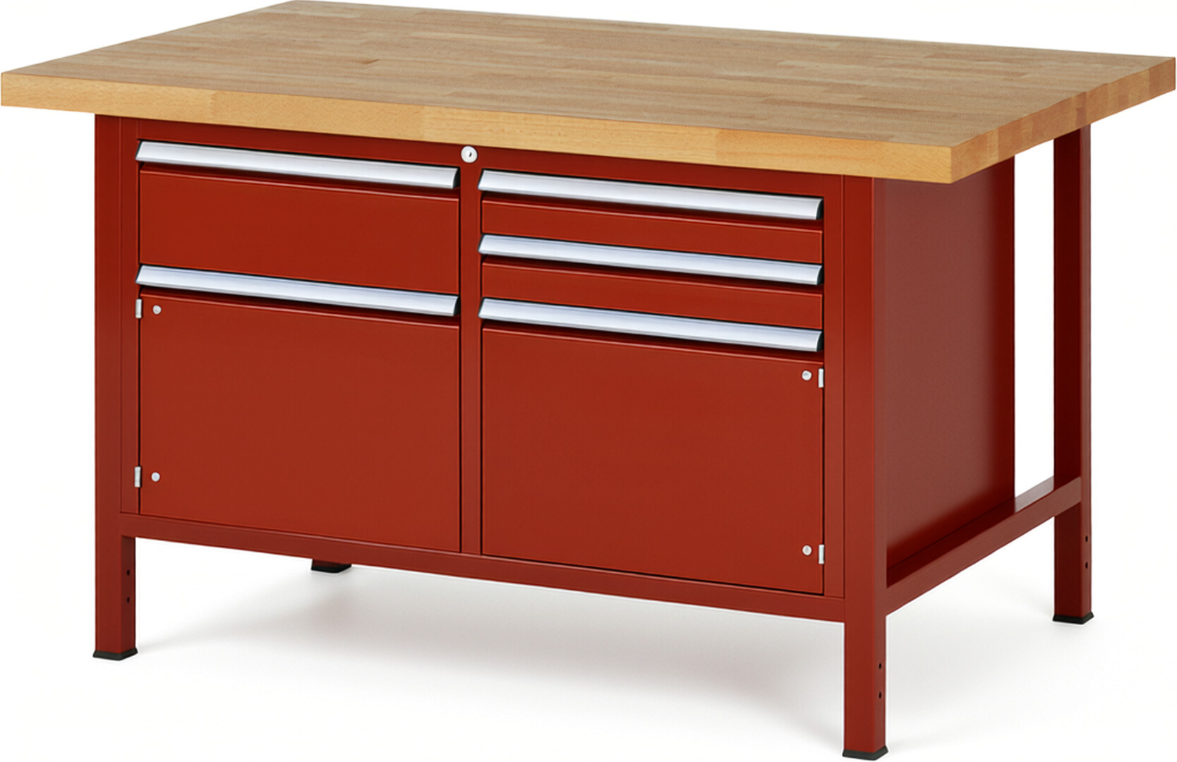 RAU Werkbank rot - Breite 150 cm - Tiefe 90 cm - Höhe 104 cm - Buche-Massiv Arbeitsplatte 40 mm