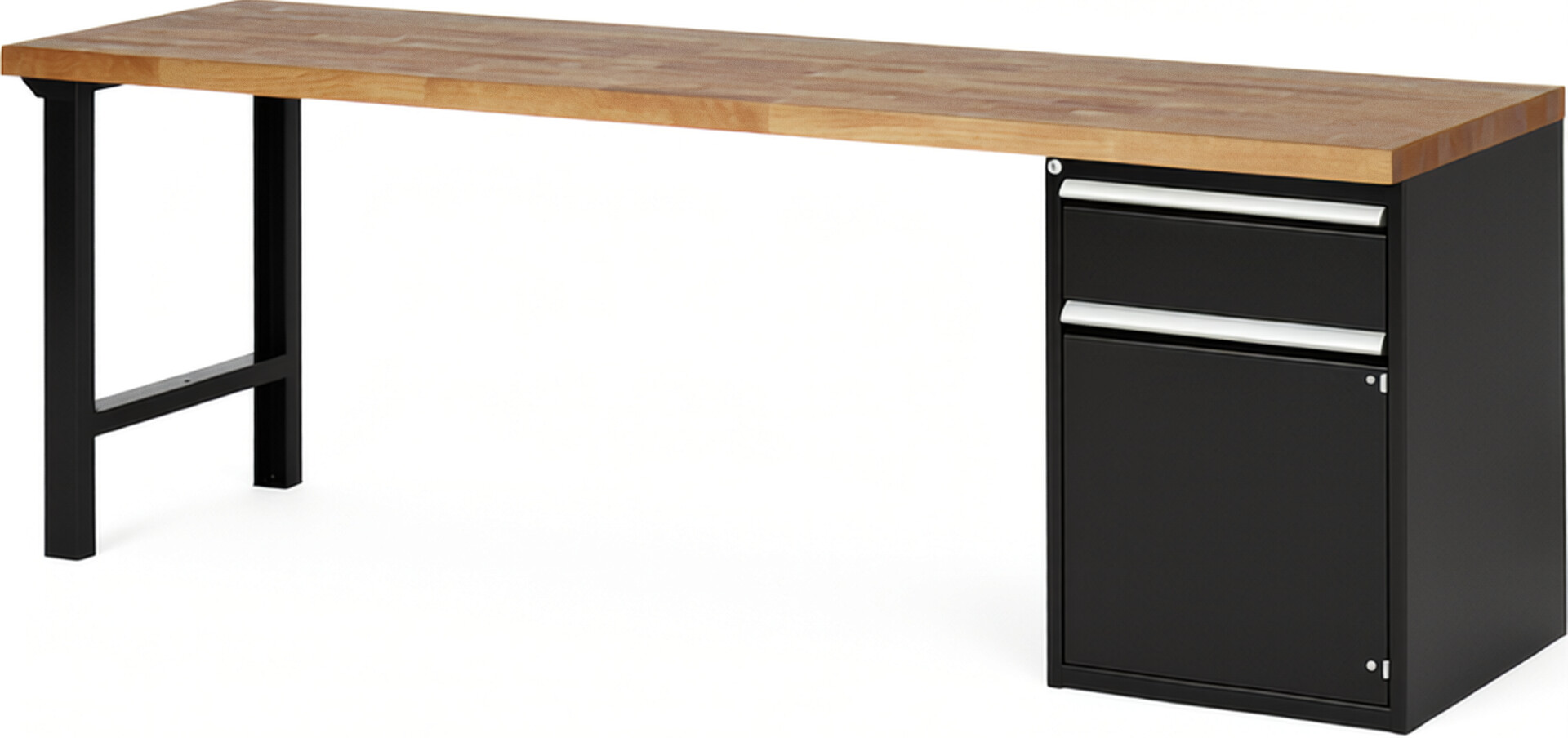 RAU Werkbank schwarz - Breite 250 cm - Tiefe 70 cm - Höhe 84 cm - Buche-Massiv Arbeitsplatte 40 mm