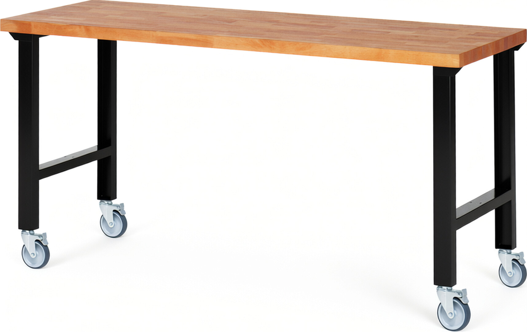 RAU Werkbank schwarz - Breite 200 cm - Tiefe 70 cm - Höhe 100 cm - Buche-Massiv Arbeitsplatte 40 mm