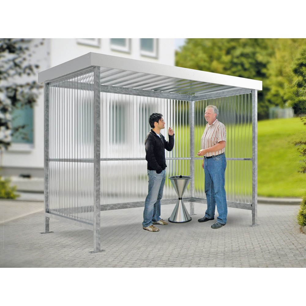 Raucherunterstand, Flachdach, für 4-5 Personen, grauweiß, Stahl/PVC, 2.360 x 2.960 x 1.580 mm (HxBxT), Bausatz