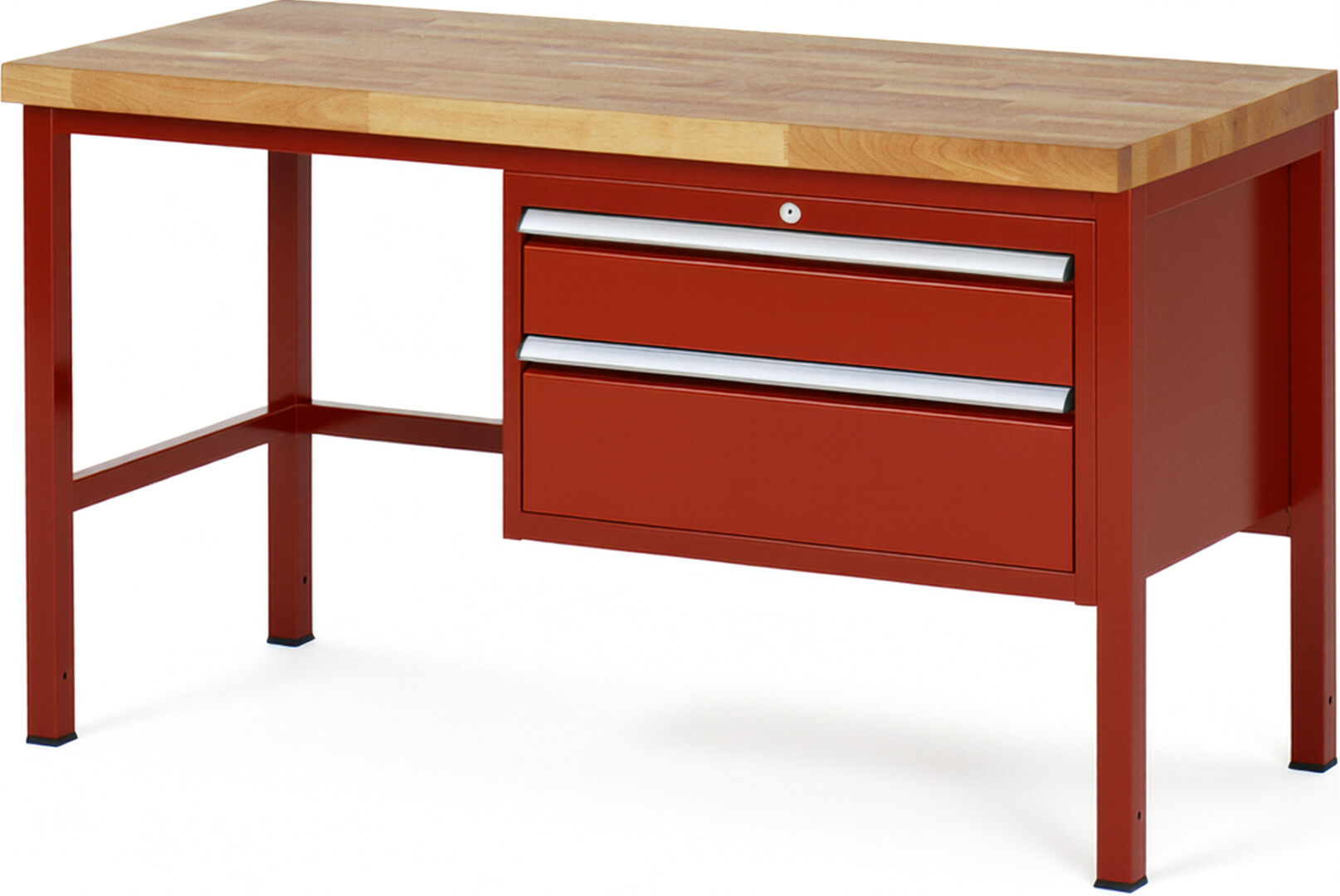 Werkbank Modell 8223 rot, BxTxH 1500x700x840 mm,  Buche-Massiv Arbeitsplatte 40 mm,  2 Schubladen mit  Auszug 90 %