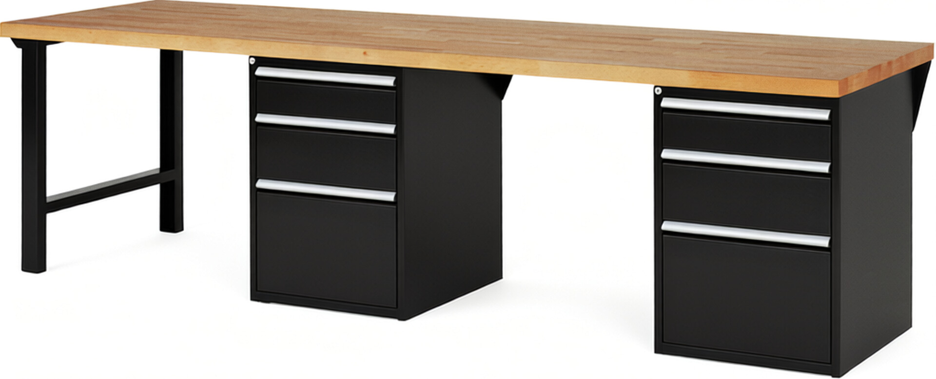 RAU Werkbank schwarz - Breite 300 cm - Tiefe 90 cm - Höhe 89 cm - Buche-Massiv Arbeitsplatte 40 mm