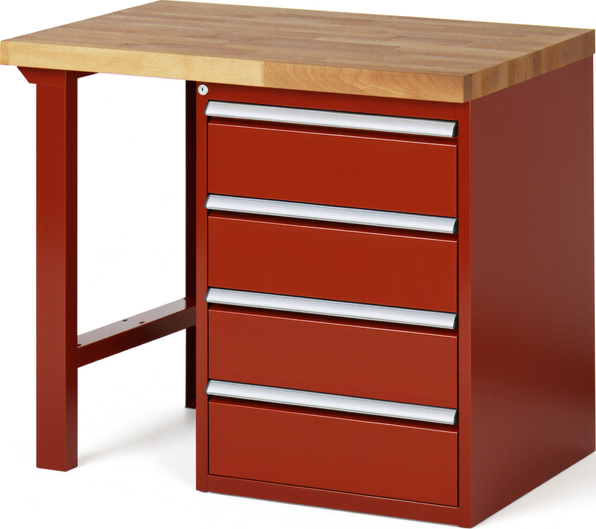 RAU Werkbank rot - Breite 100 cm - Tiefe 90 cm - Höhe 84 cm - Buche-Massiv Arbeitsplatte 40 mm