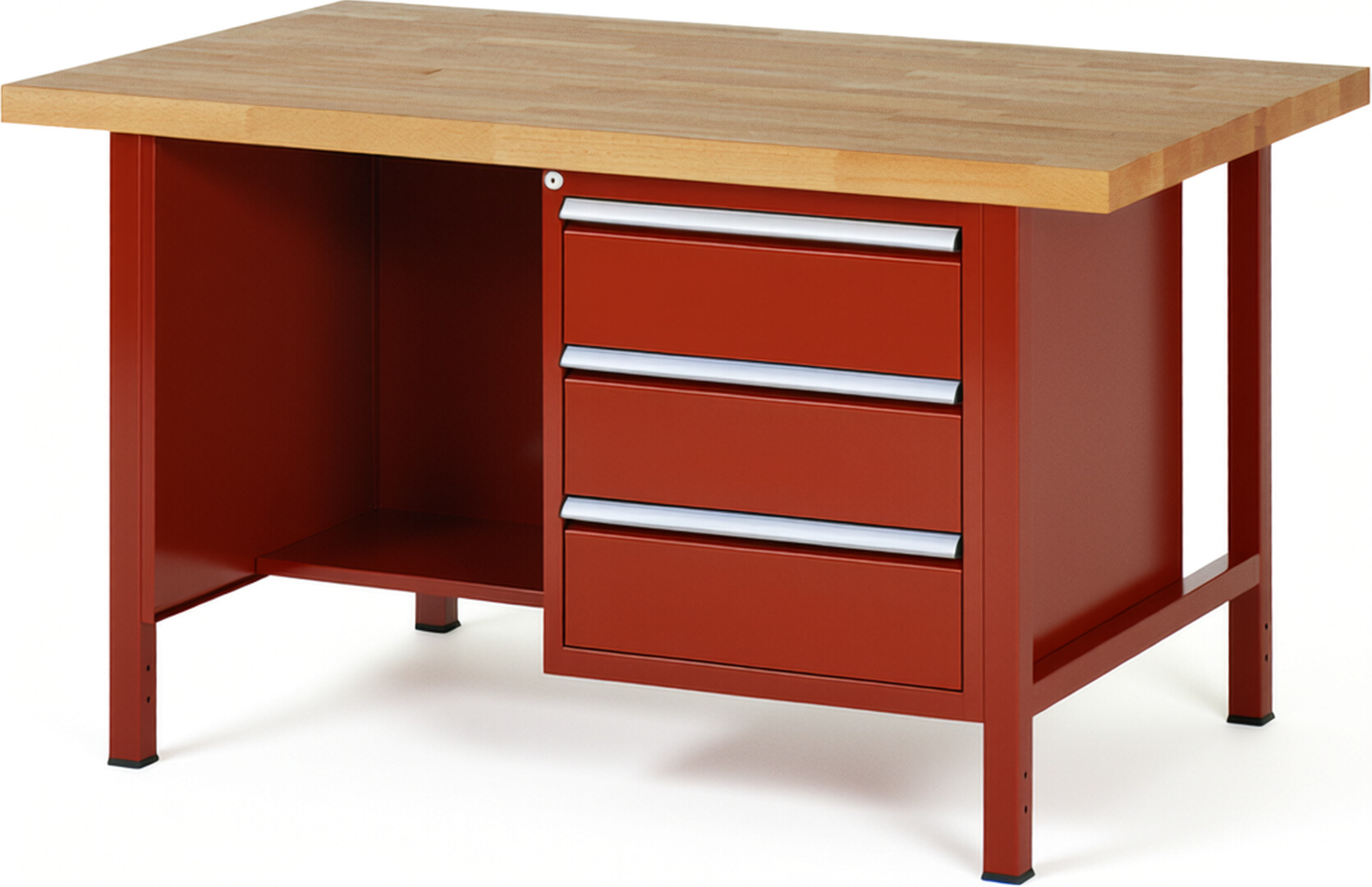 RAU Werkbank rot - Breite 150 cm - Tiefe 90 cm - Höhe 84 cm - Buche-Massiv Arbeitsplatte 40 mm