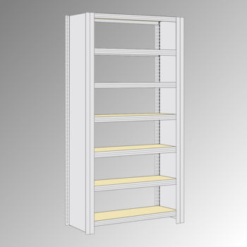 Aktenregal mit Holzböden, Büroregal - Seitenwände - 7 Ebenen - 250 kg - 2.500 x 1.005 x 300 mm (HxBxT) - Grundregal - verzinkt